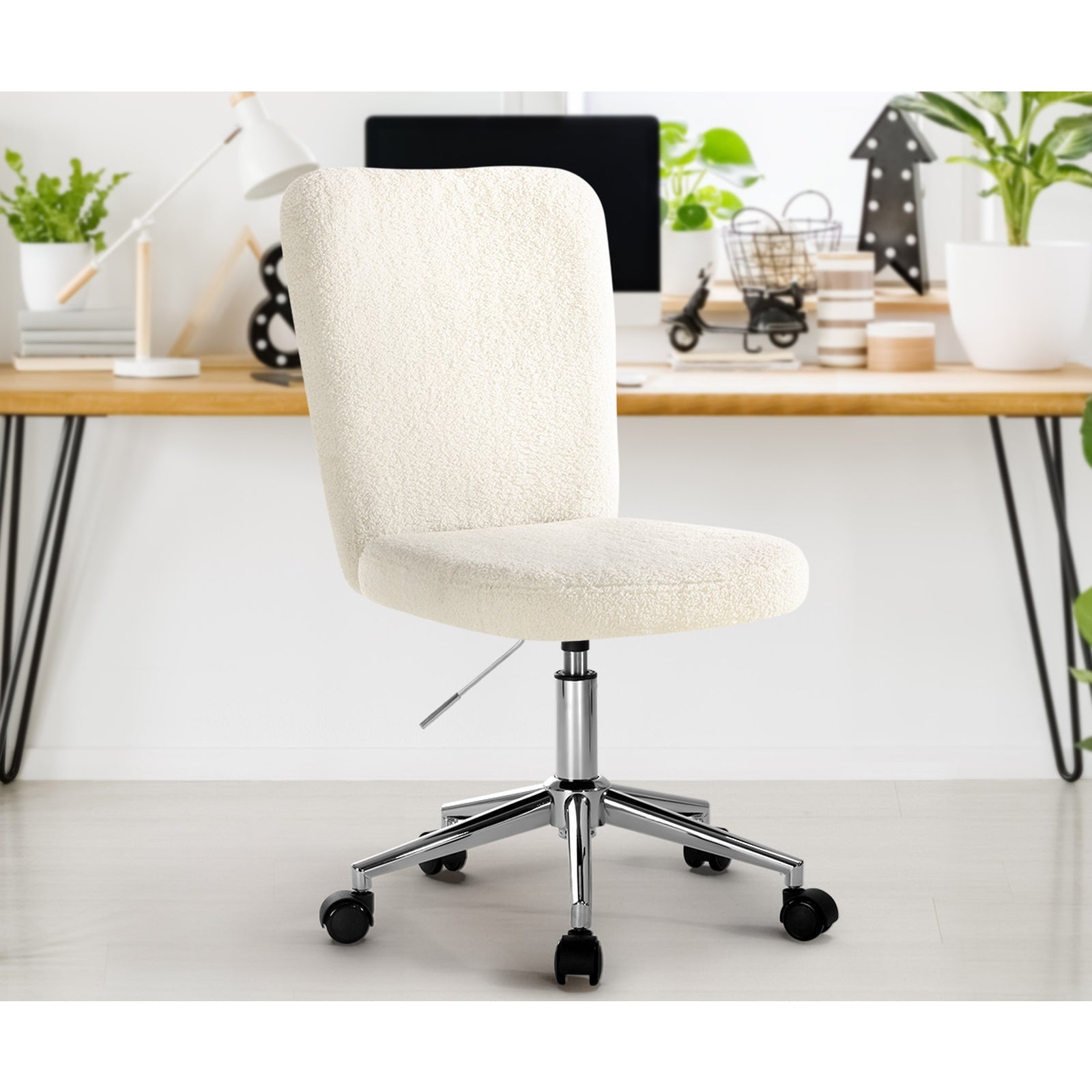 Oikiture High Back Armless Home Office Chair Boucle White&Silver - Sunyee