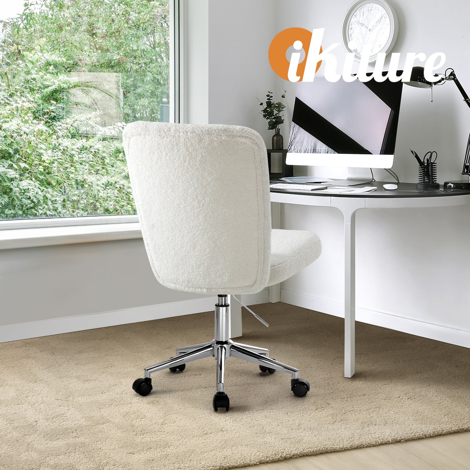 Oikiture High Back Armless Home Office Chair Boucle White&Silver - Sunyee