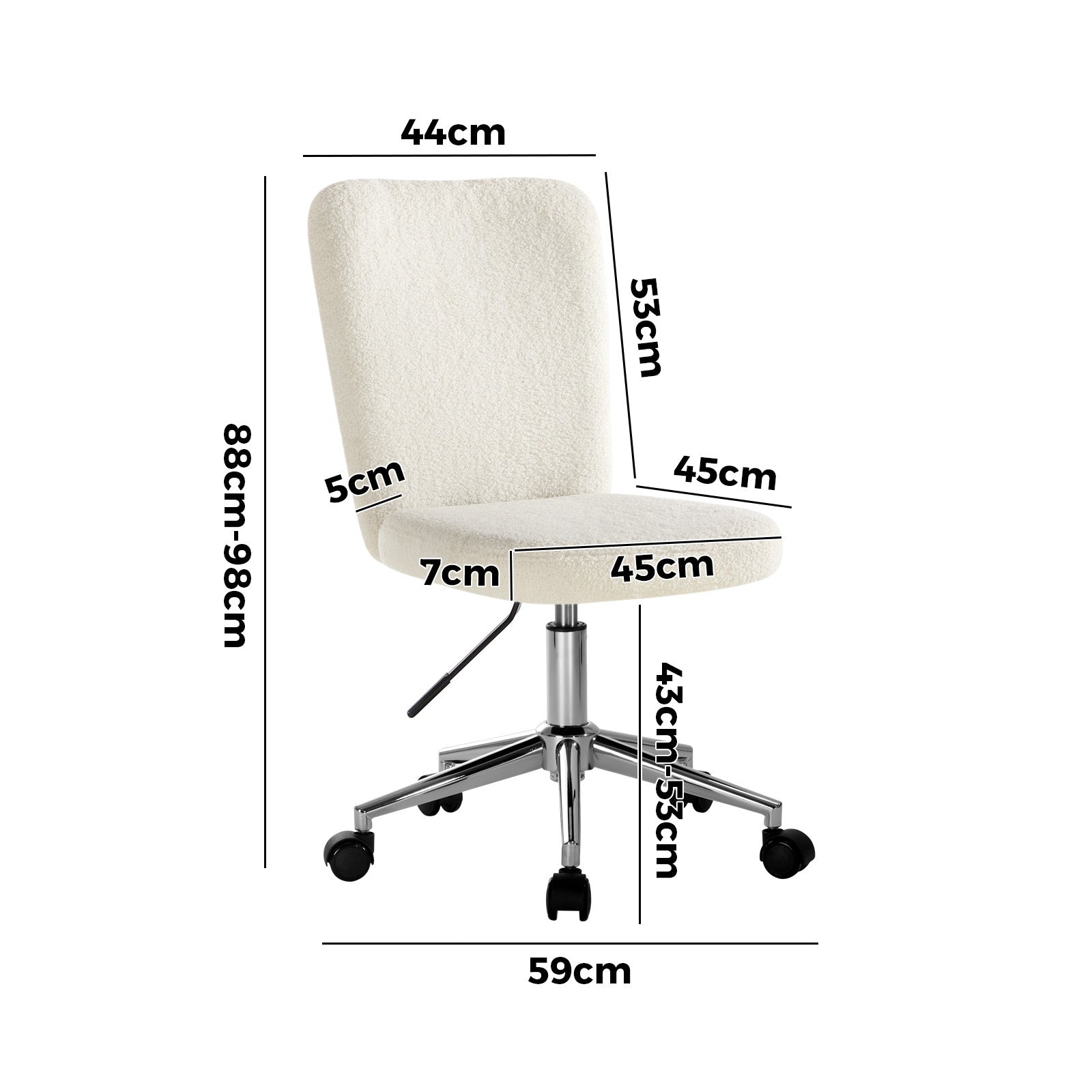 Oikiture High Back Armless Home Office Chair Boucle White&Silver - Sunyee