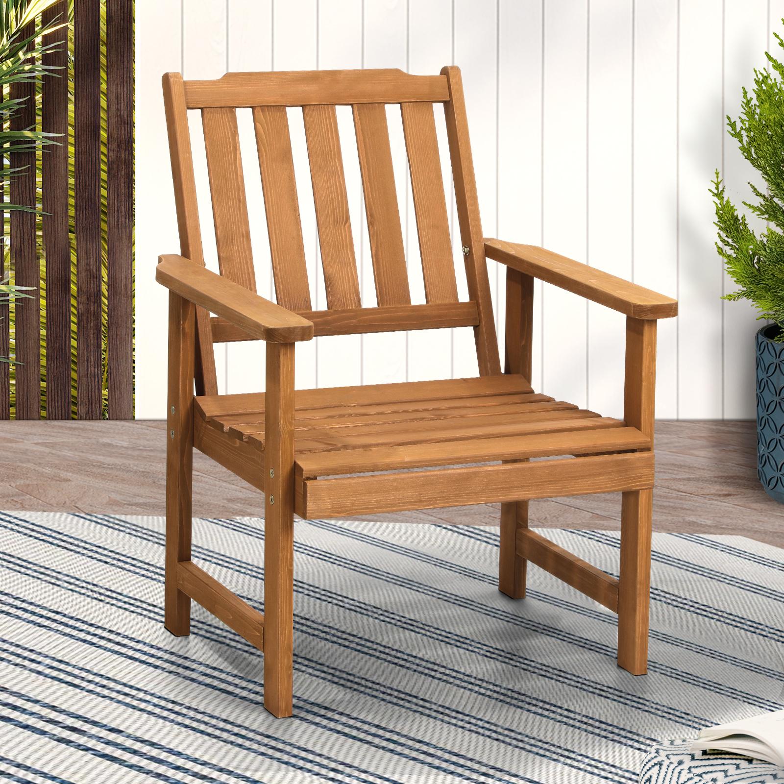 Livsip Outdoor Armchair Wooden Patio Furniture Chairs Garden Seat Brown - Sunyee