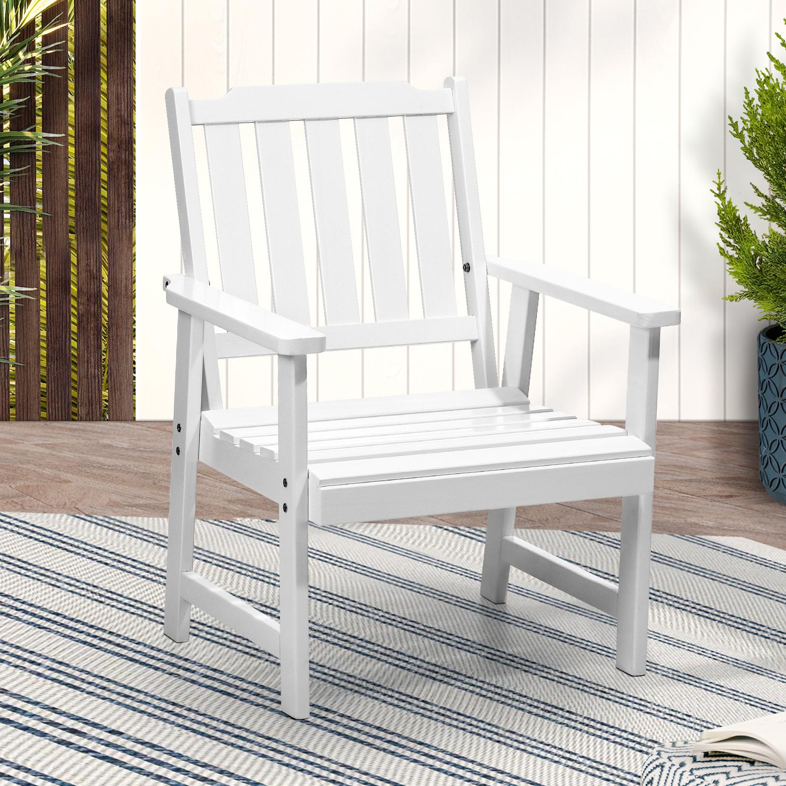 Livsip Outdoor Armchair Wooden Patio Furniture Chairs Garden Seat White - Sunyee