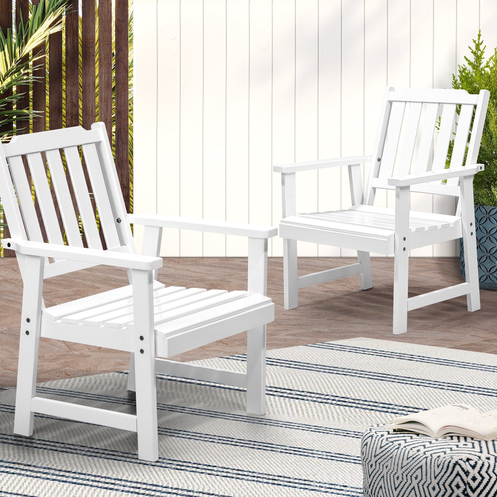 Livsip Outdoor Armchair Wooden Patio Furniture 2PCS Chairs Set Garden Seat White - Sunyee