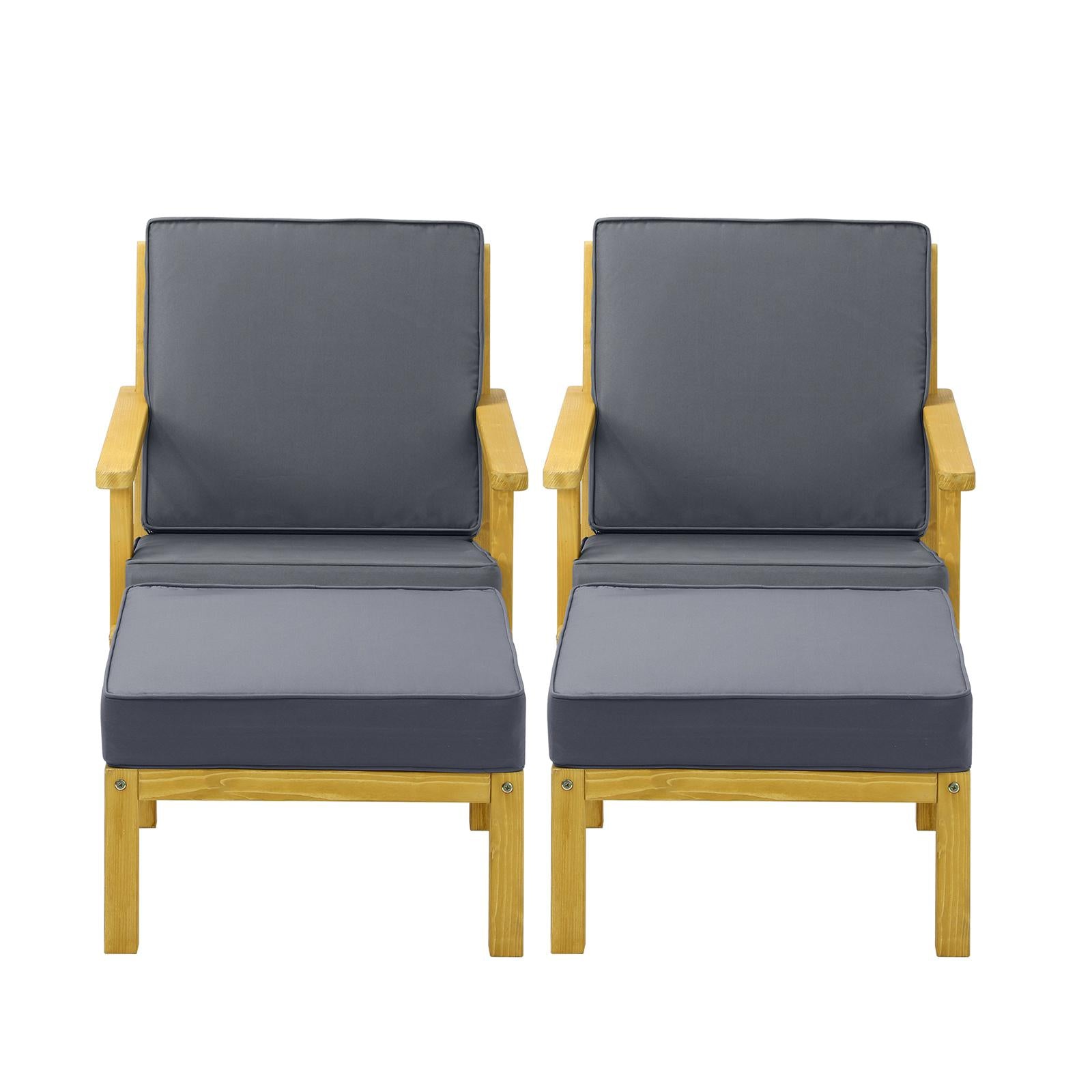 Livsip 2PCS Outdoor Armchair Furniture Sun Lounge Wooden Garden Sofa Foot Stool - Sunyee