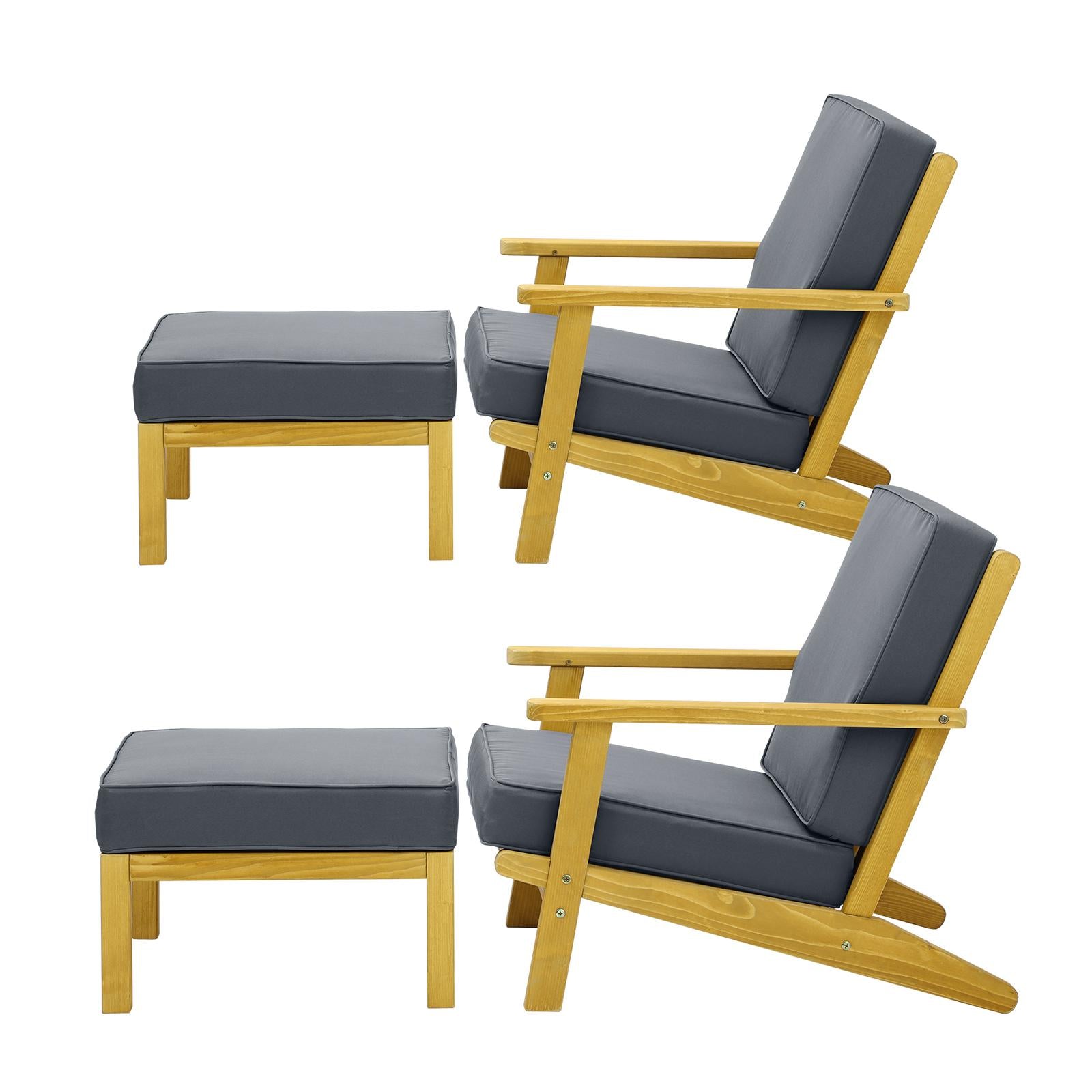 Livsip 2PCS Outdoor Armchair Furniture Sun Lounge Wooden Garden Sofa Foot Stool - Sunyee