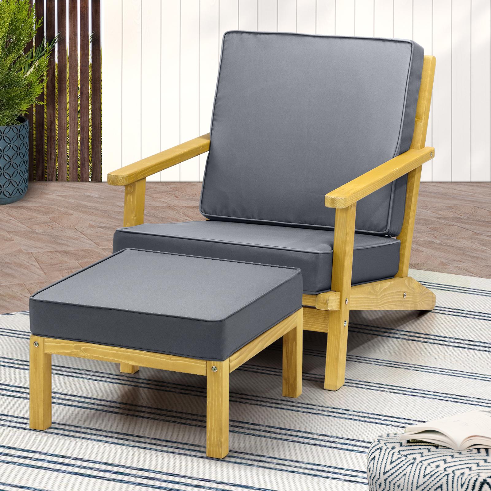 Livsip Outdoor Armchair Furniture Sun Lounge Wood Chair Garden Sofa Foot Stool - Sunyee