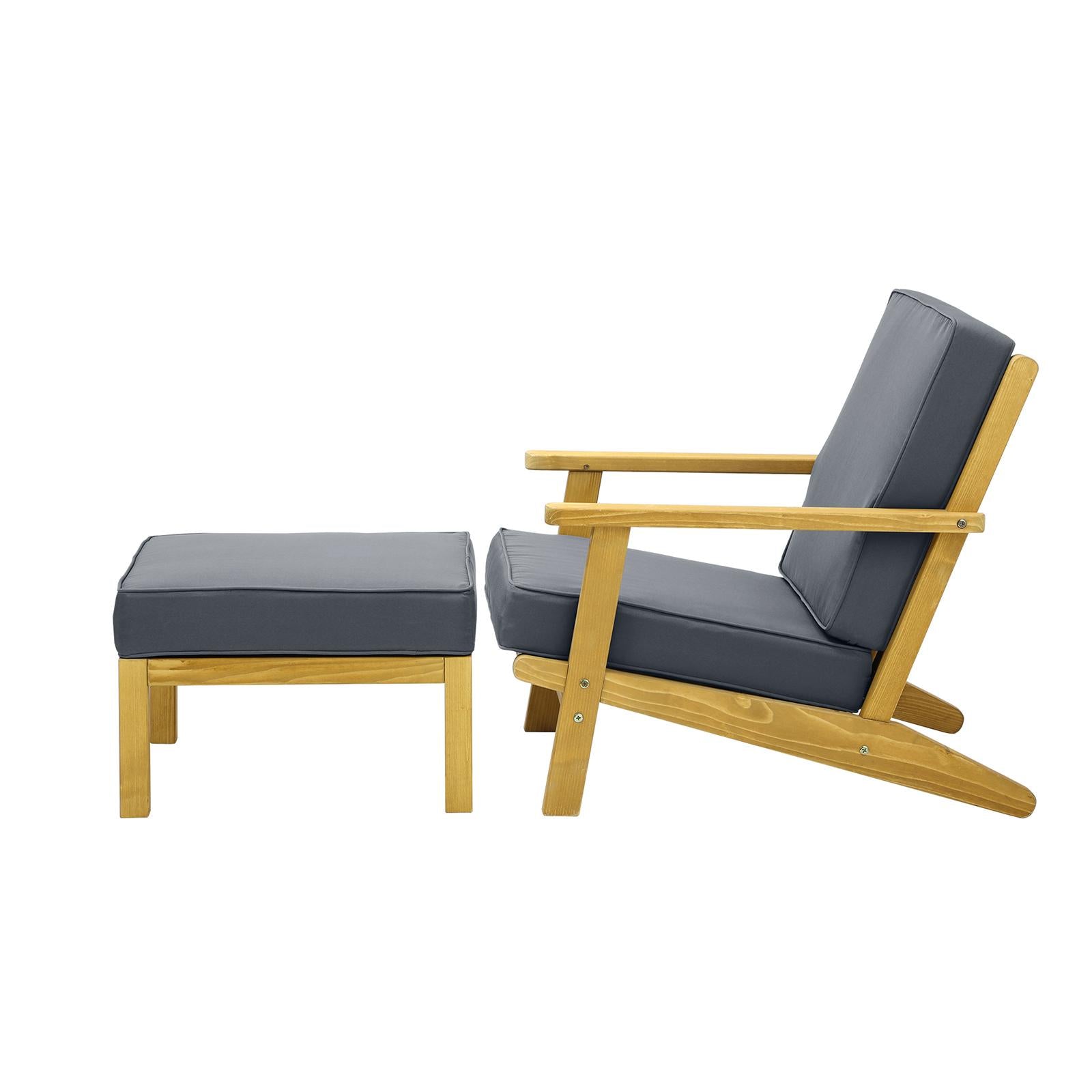 Livsip Outdoor Armchair Furniture Sun Lounge Wood Chair Garden Sofa Foot Stool - Sunyee