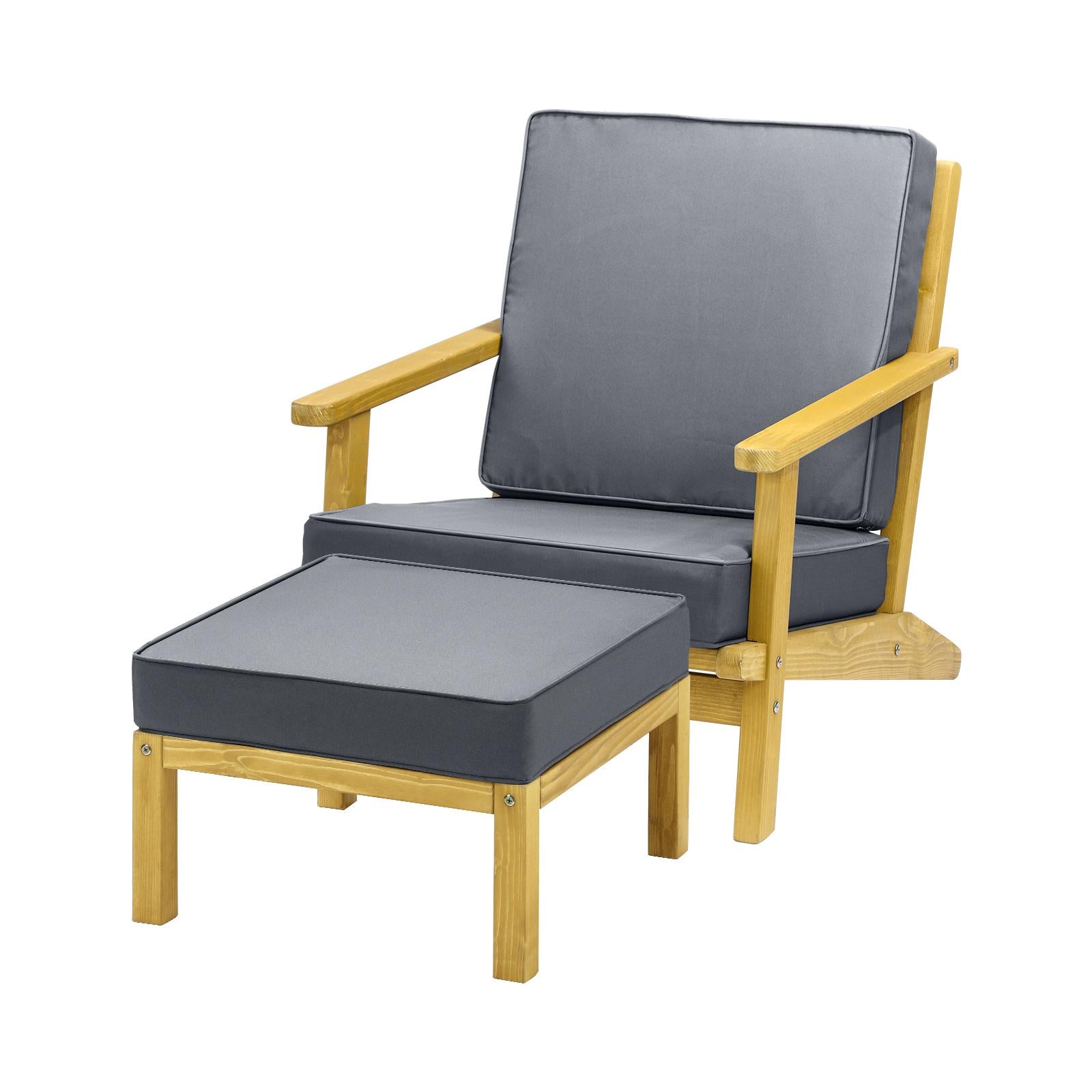 Livsip Outdoor Armchair Furniture Sun Lounge Wood Chair Garden Sofa Foot Stool - Sunyee