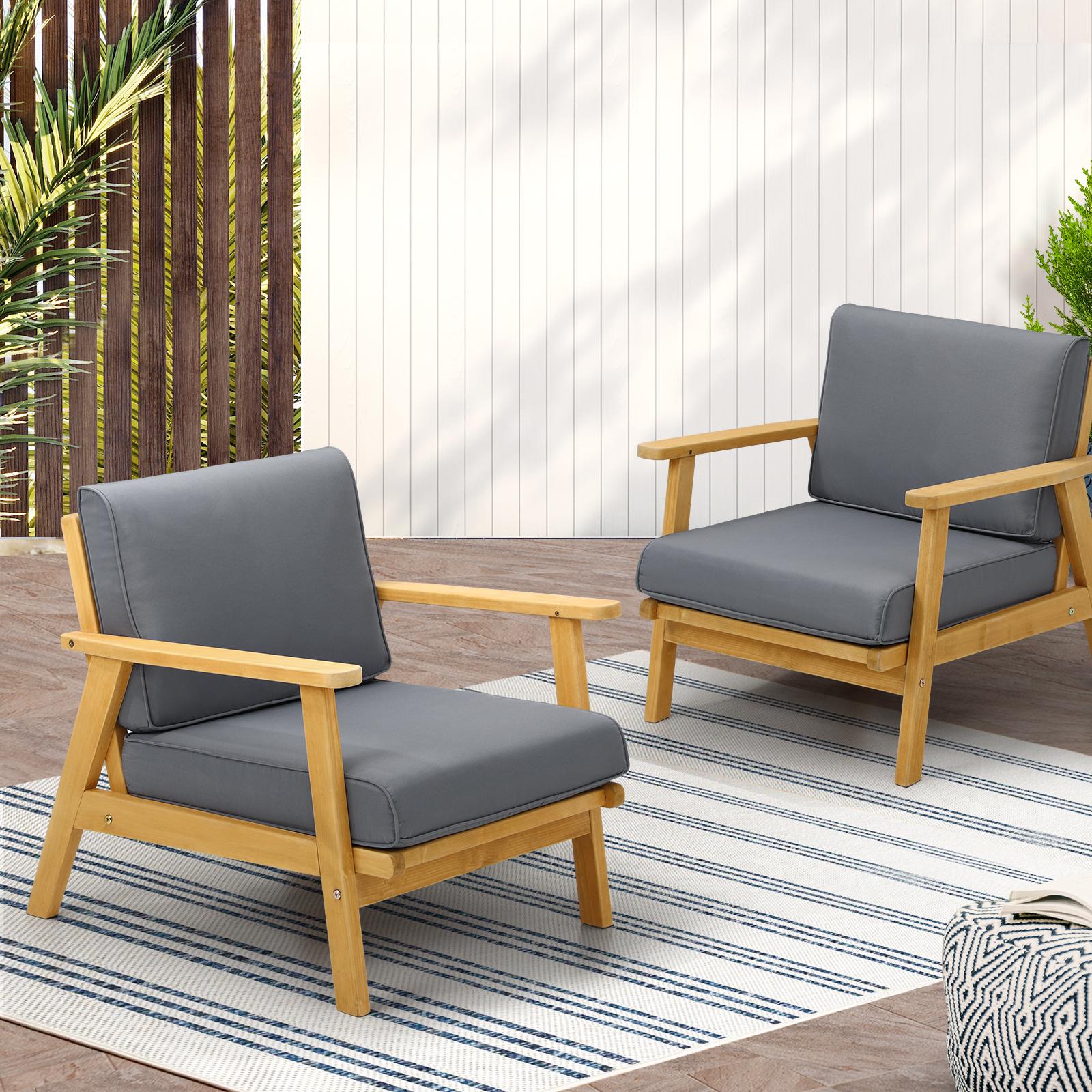Livsip 2PCS Outdoor Armchair Furniture Lounge Wooden Chair Patio Garden Sofa Set - Sunyee