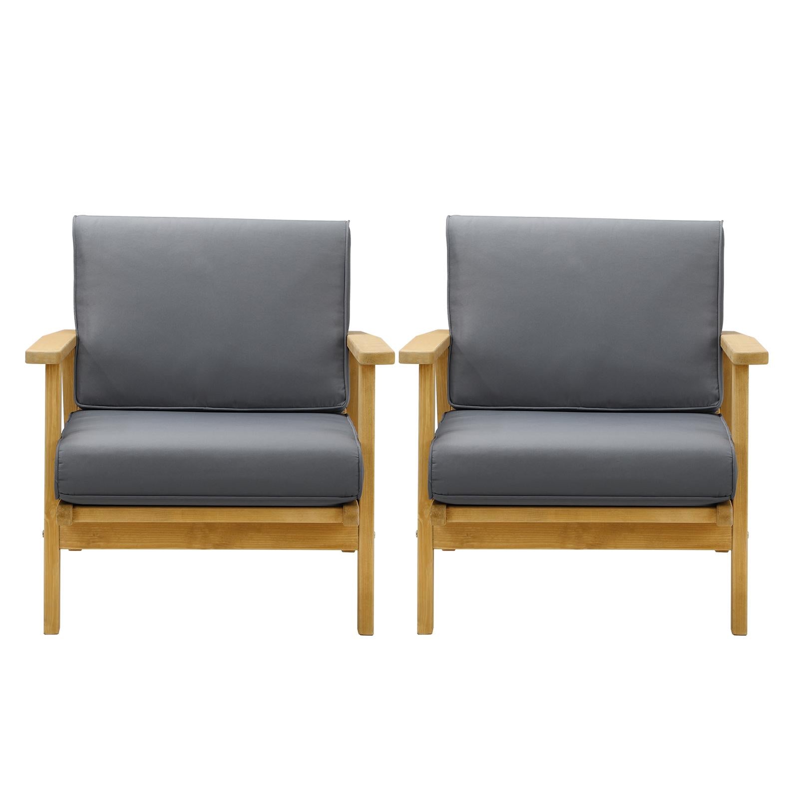 Livsip 2PCS Outdoor Armchair Furniture Lounge Wooden Chair Patio Garden Sofa Set - Sunyee