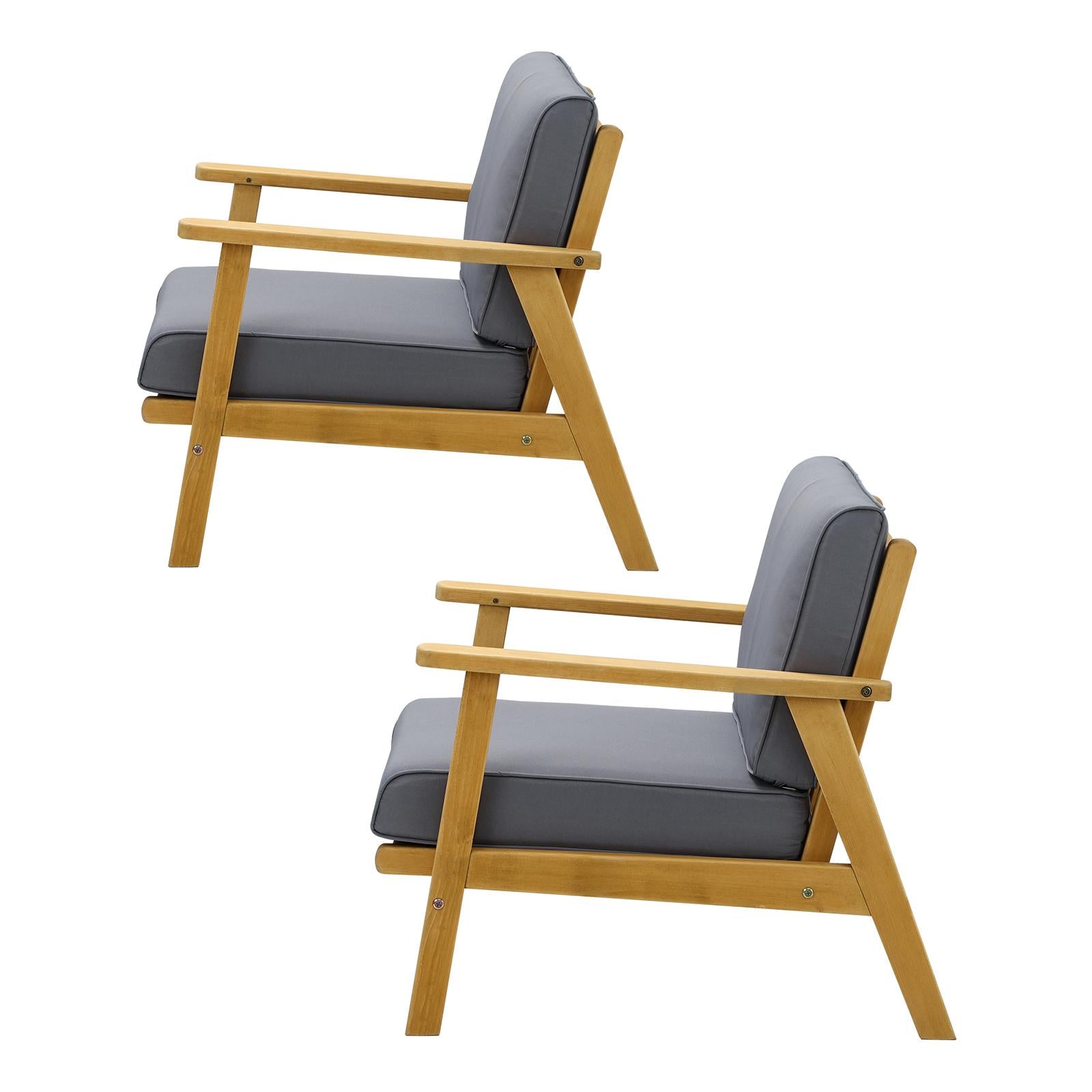 Livsip 2PCS Outdoor Armchair Furniture Lounge Wooden Chair Patio Garden Sofa Set - Sunyee