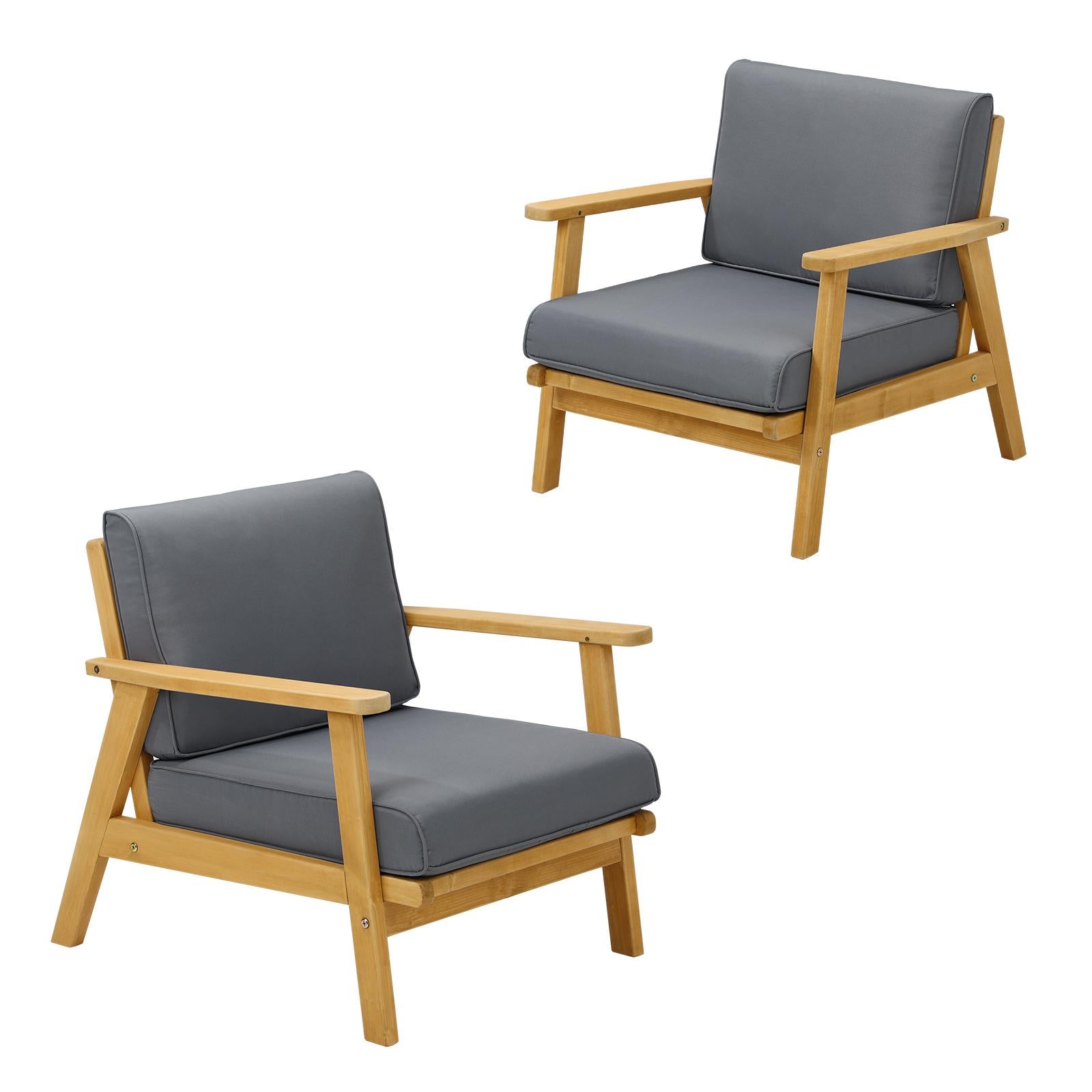 Livsip 2PCS Outdoor Armchair Furniture Lounge Wooden Chair Patio Garden Sofa Set - Sunyee