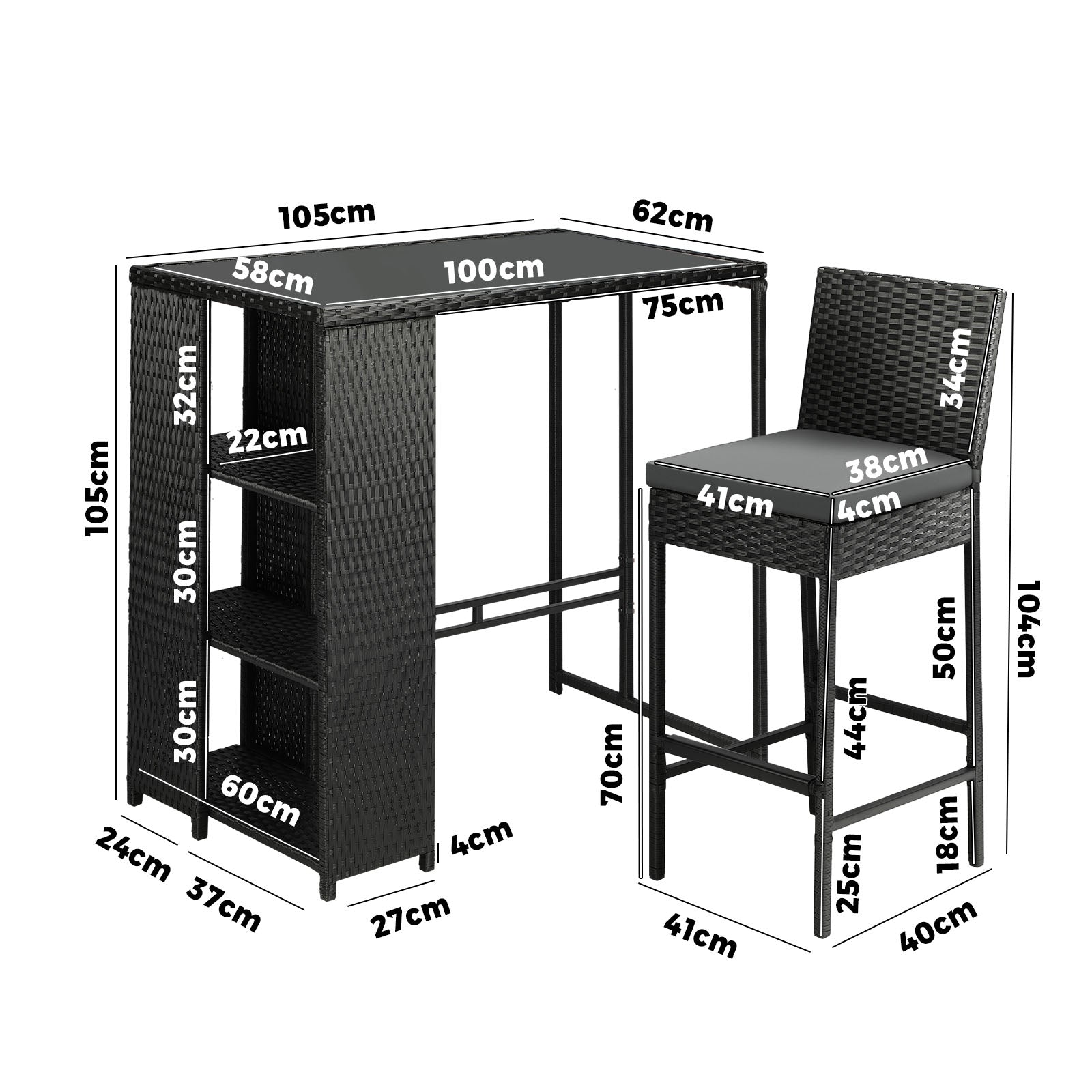 Livsip Outdoor Bar Table Bar Stools Set Patio Furniture Dining Chairs Wicker 3PC - Sunyee