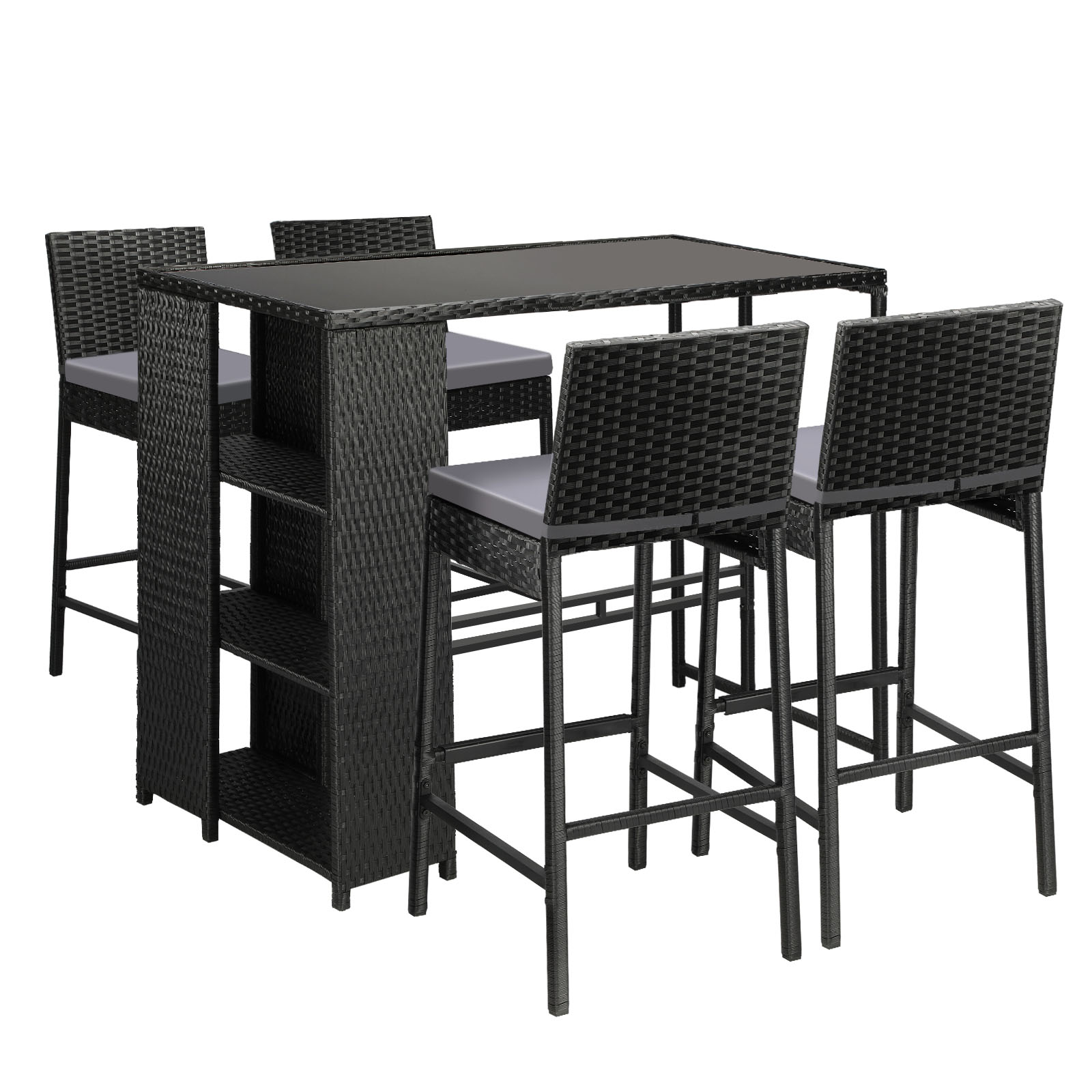 Livsip Outdoor Dining Set Patio Furniture Rattan Bar Table Chairs Bar Stools Set - Sunyee