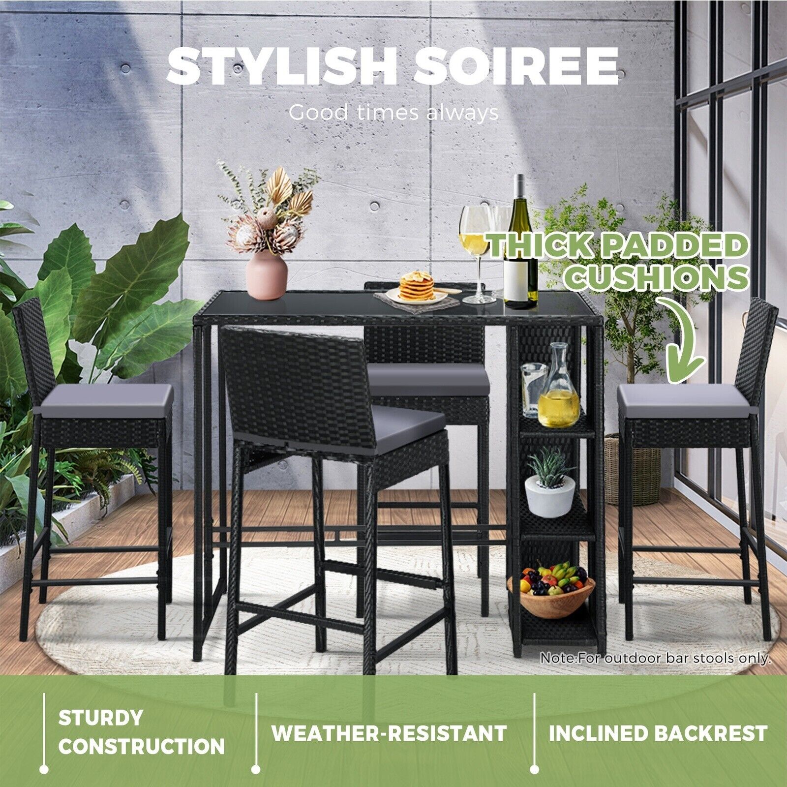 Livsip Garden Bar Stools Rattan Dinning Chairs Cafe Outdoor Patio Chairs 4X - Sunyee