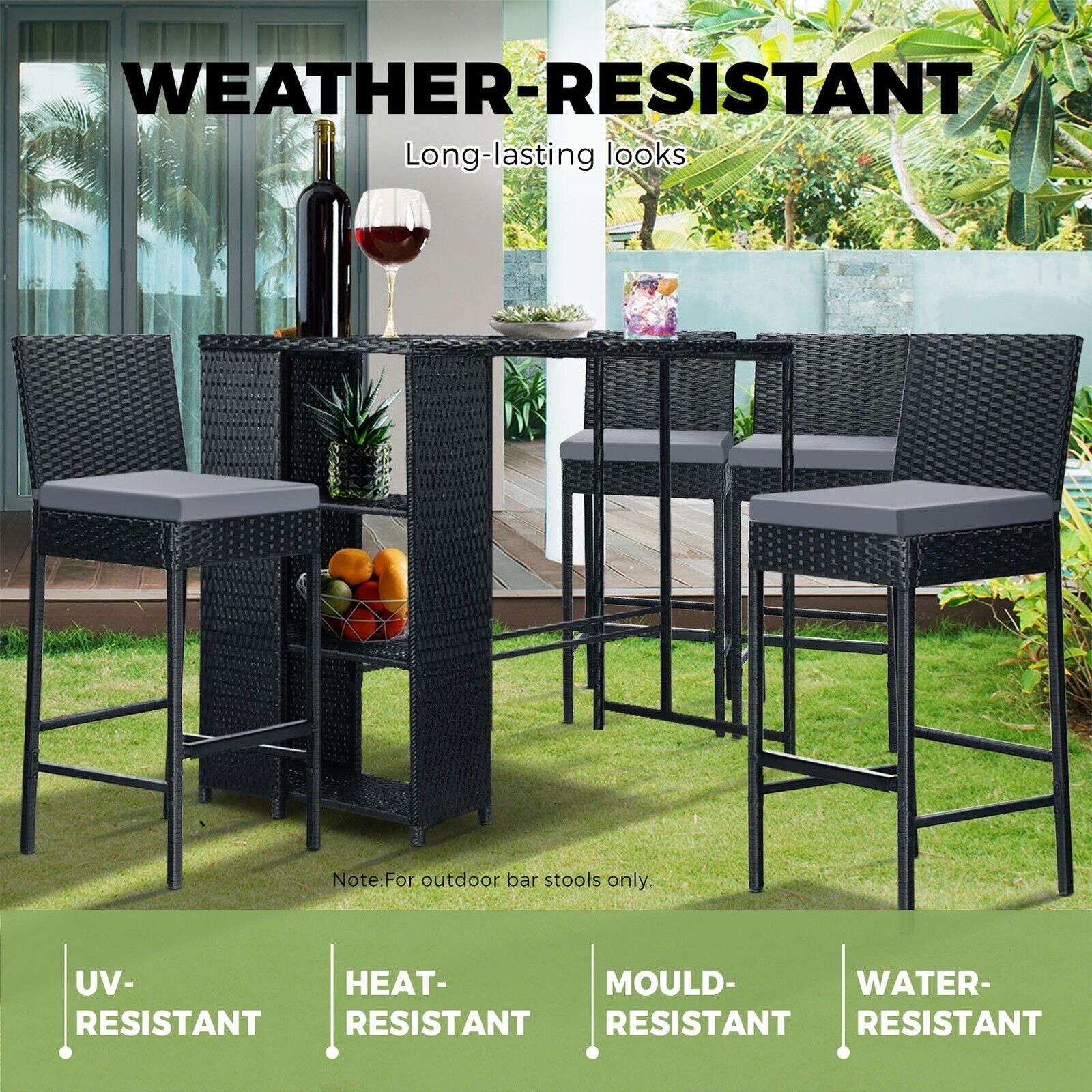 Livsip Garden Bar Stools Rattan Dinning Chairs Cafe Outdoor Patio Chairs 4X - Sunyee