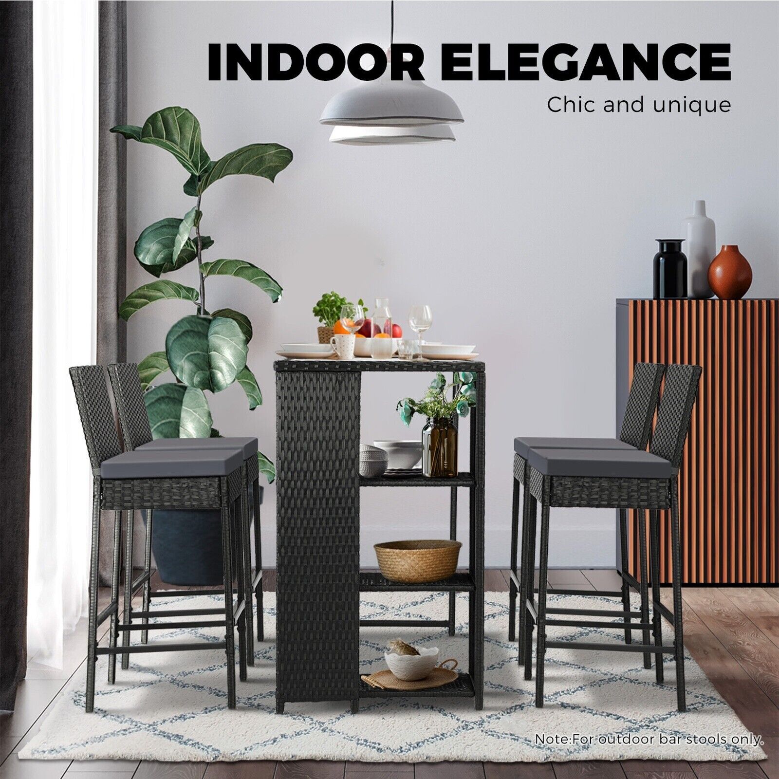 Livsip Garden Bar Stools Rattan Dinning Chairs Cafe Outdoor Patio Chairs 4X - Sunyee