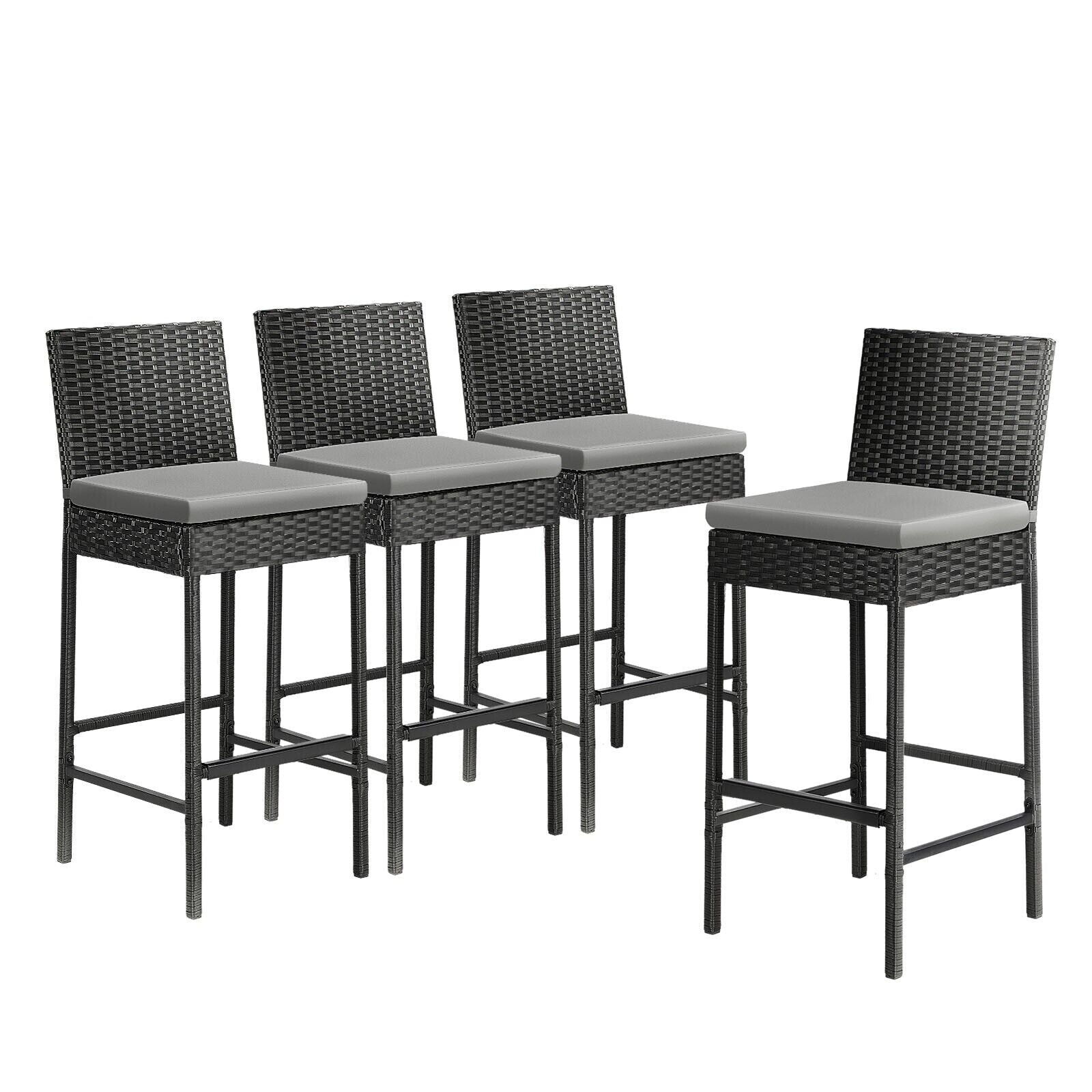 Livsip Garden Bar Stools Rattan Dinning Chairs Cafe Outdoor Patio Chairs 4X - Sunyee