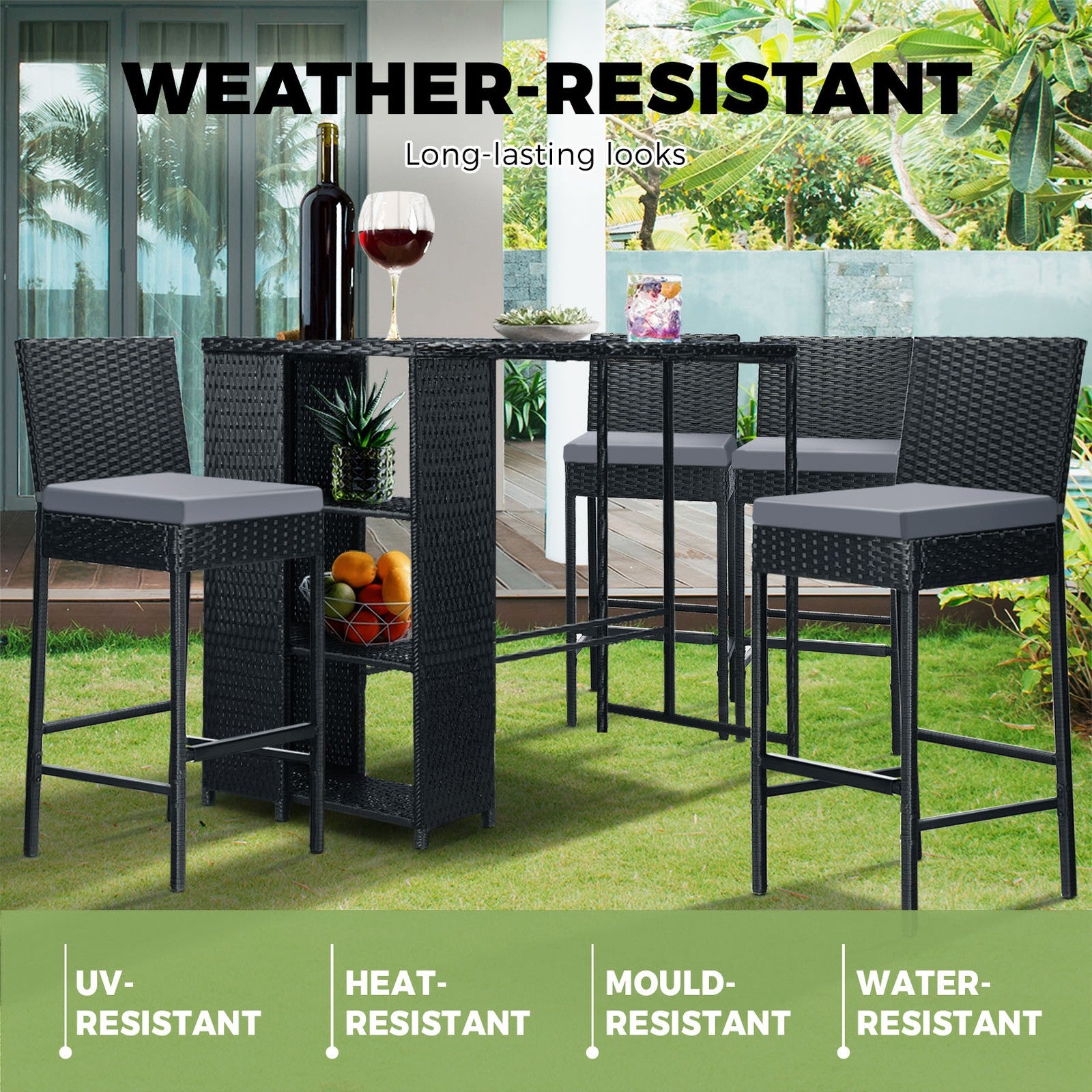 Livsip Outdoor Furniture Bar Table and Chairs Dining Chairs Wicker Patio Set - Sunyee