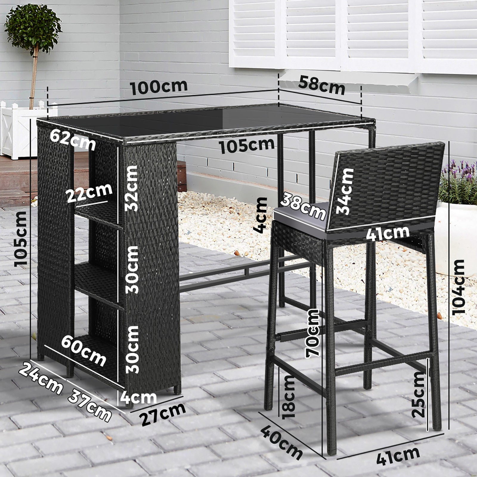 Livsip Outdoor Furniture Bar Table and Chairs Dining Chairs Wicker Patio Set - Sunyee