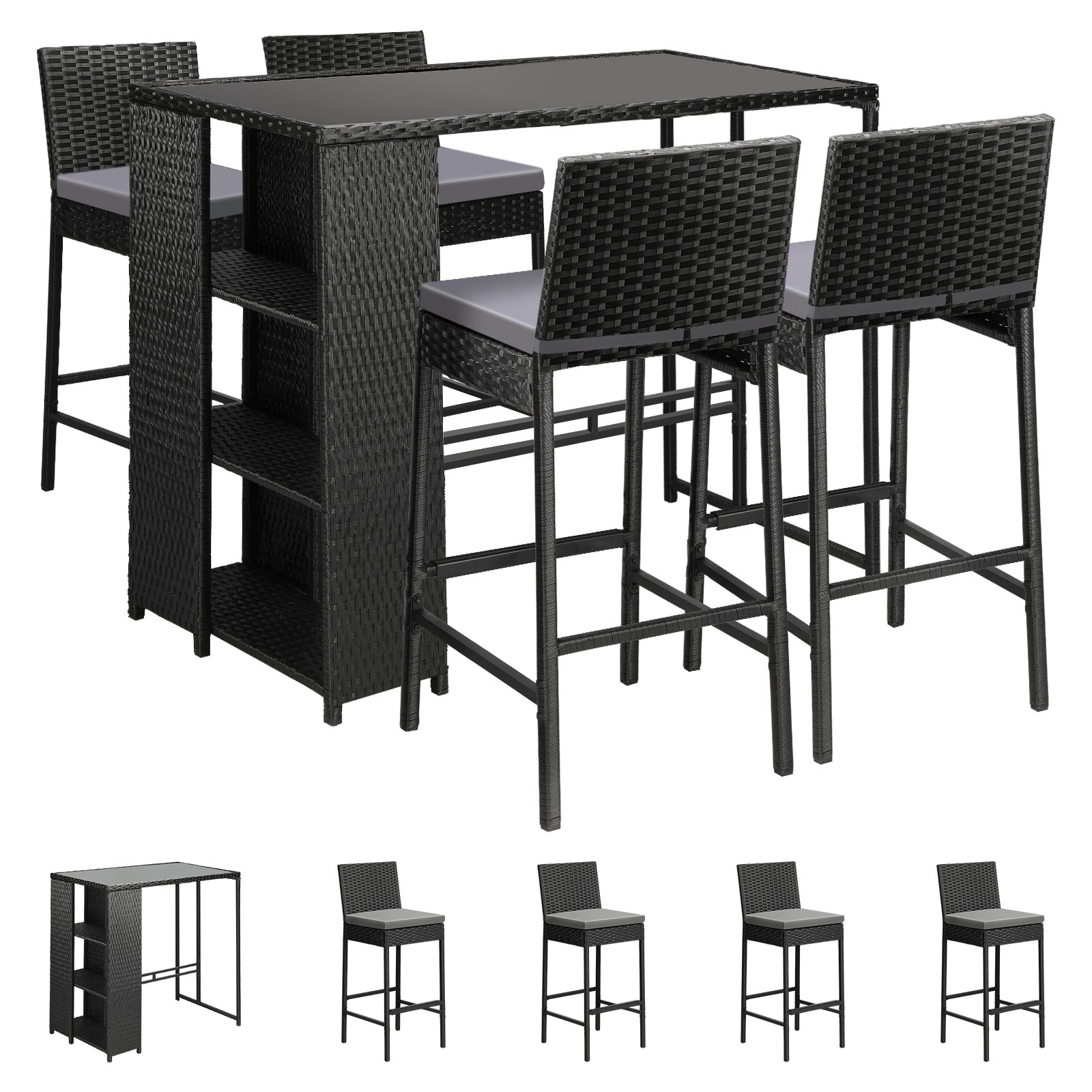 Livsip Outdoor Furniture Bar Table and Chairs Dining Chairs Wicker Patio Set - Sunyee