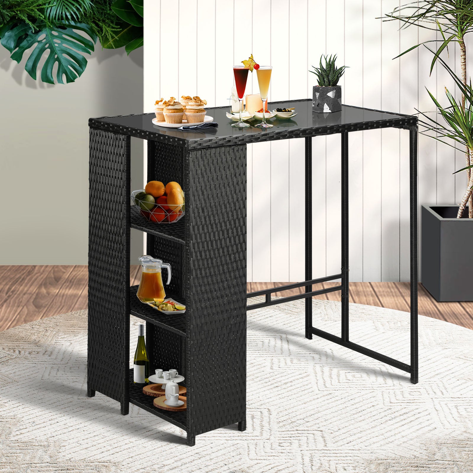 Livsip Rattan Outdoor Bar Table Furniture Cafe Table Patio Setting Dinning Table - Sunyee