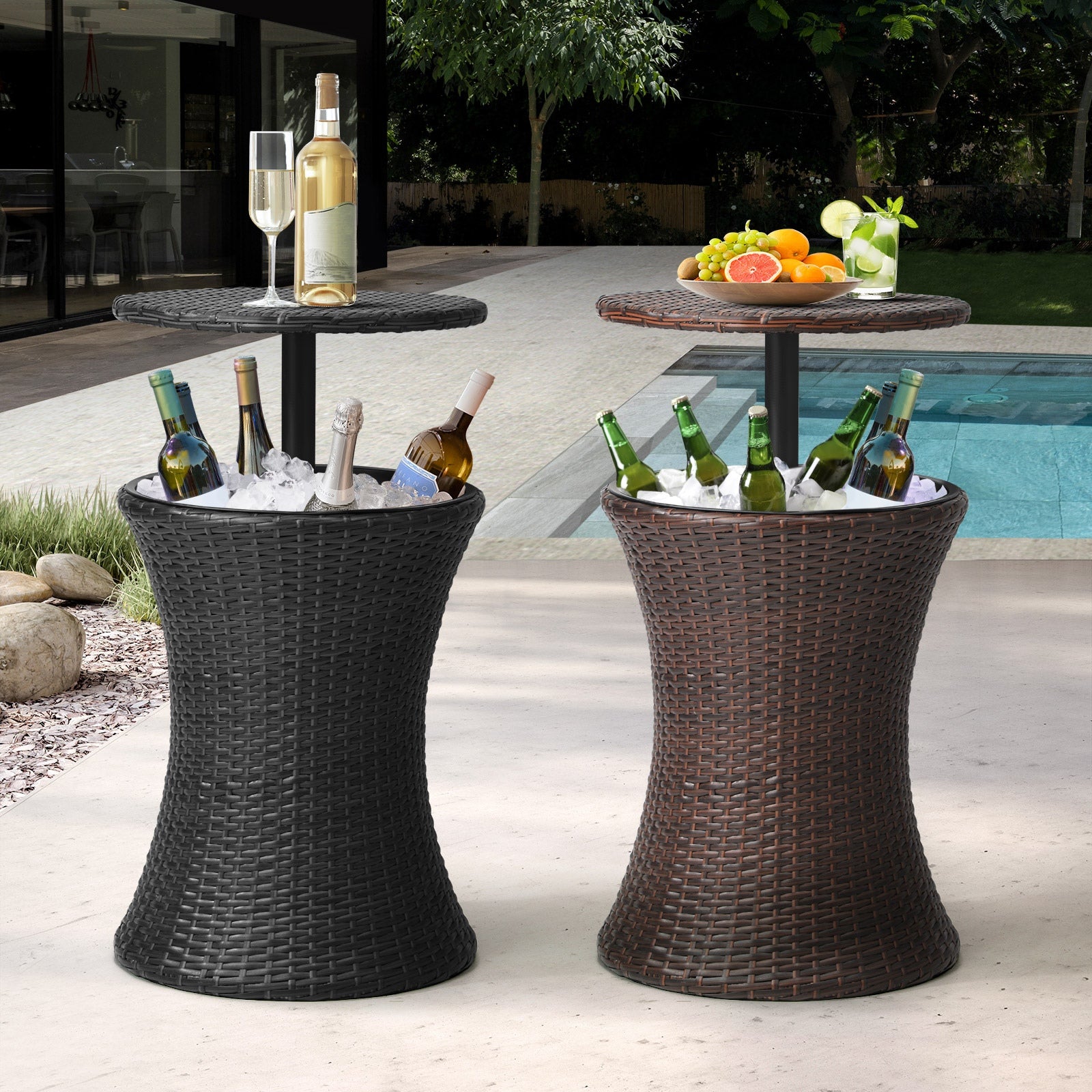 Livsip Rattan Cooler Ice Bucket Table Bar Outdoor Patio Pool Storage Adjustable - Sunyee