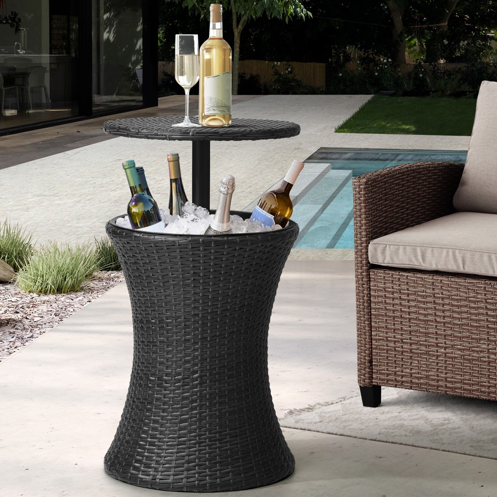 Livsip Rattan Cooler Ice Bucket Table Bar Outdoor Patio Pool Storage Adjustable - Sunyee