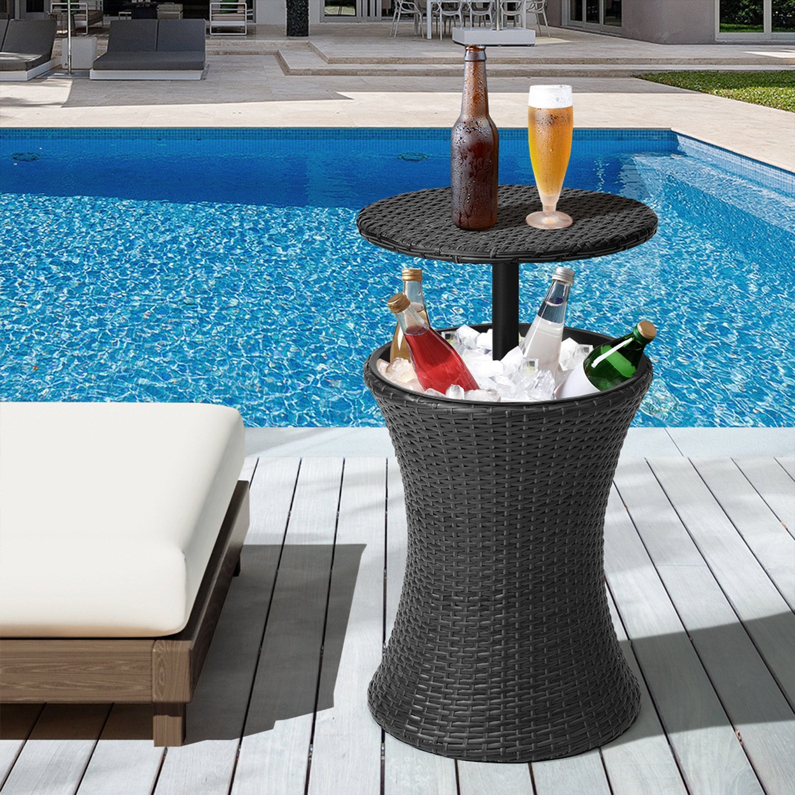 Livsip Rattan Cooler Ice Bucket Table Bar Outdoor Patio Pool Storage Party Black - Sunyee