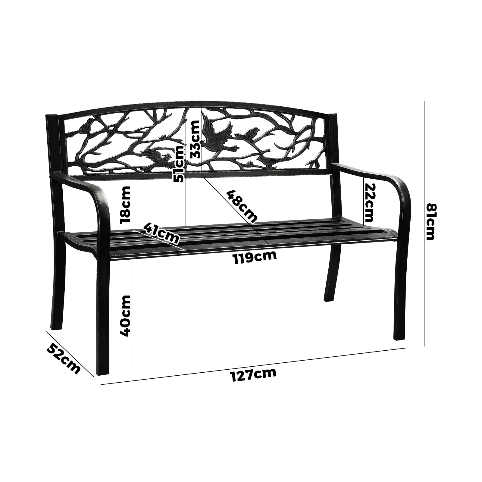 Livsip Garden Bench Backyard Chair Patio Seat Outdoor Furniture Bird Pattern - Sunyee
