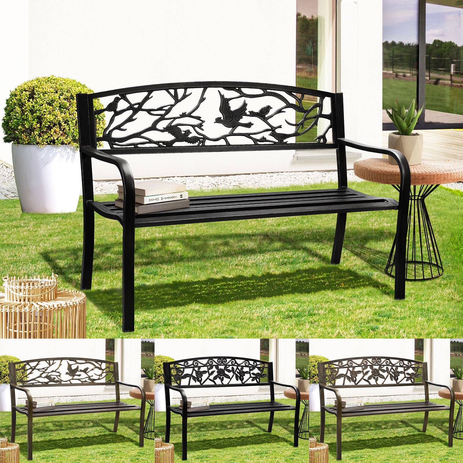 Livsip Garden Bench Park Lounge Patio Chair Backyard 3 Seater Outdoor Furniture - Sunyee
