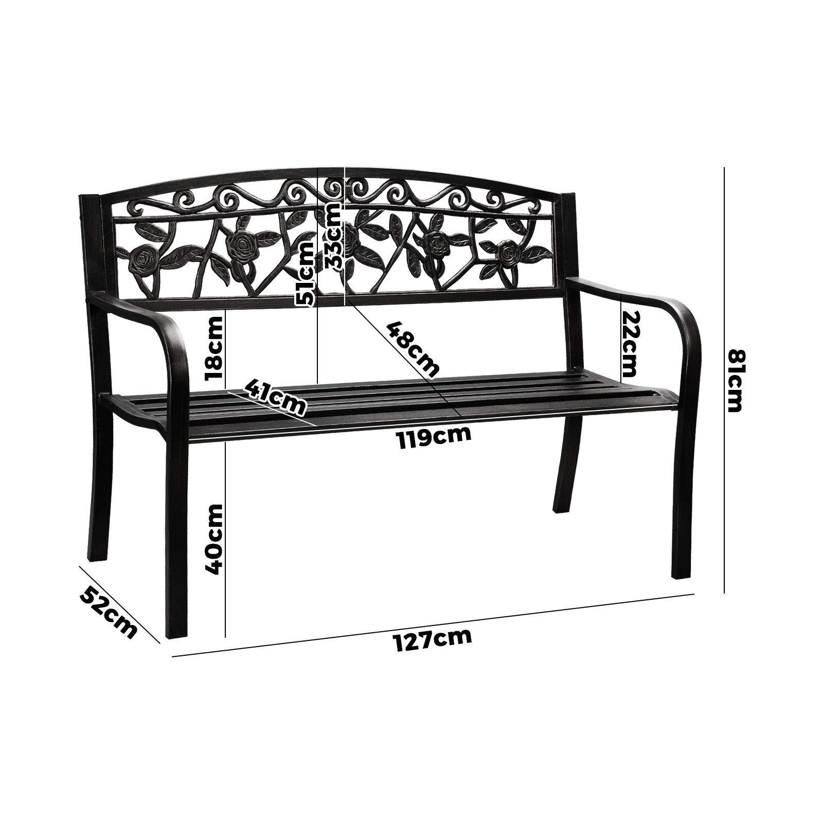 Livsip Garden Bench Seat Outdoor Furniture Patio Park Backyard Chair Black - Sunyee