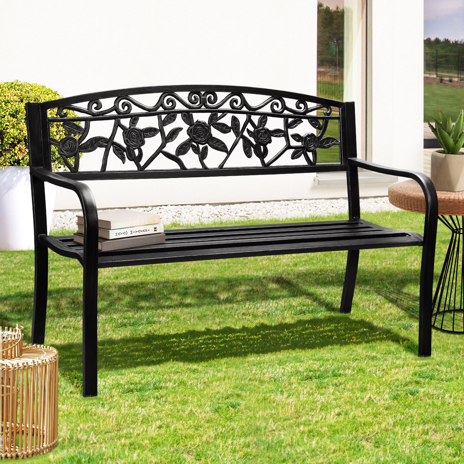 Livsip Garden Bench Seat Outdoor Furniture Patio Park Backyard Chair Black - Sunyee