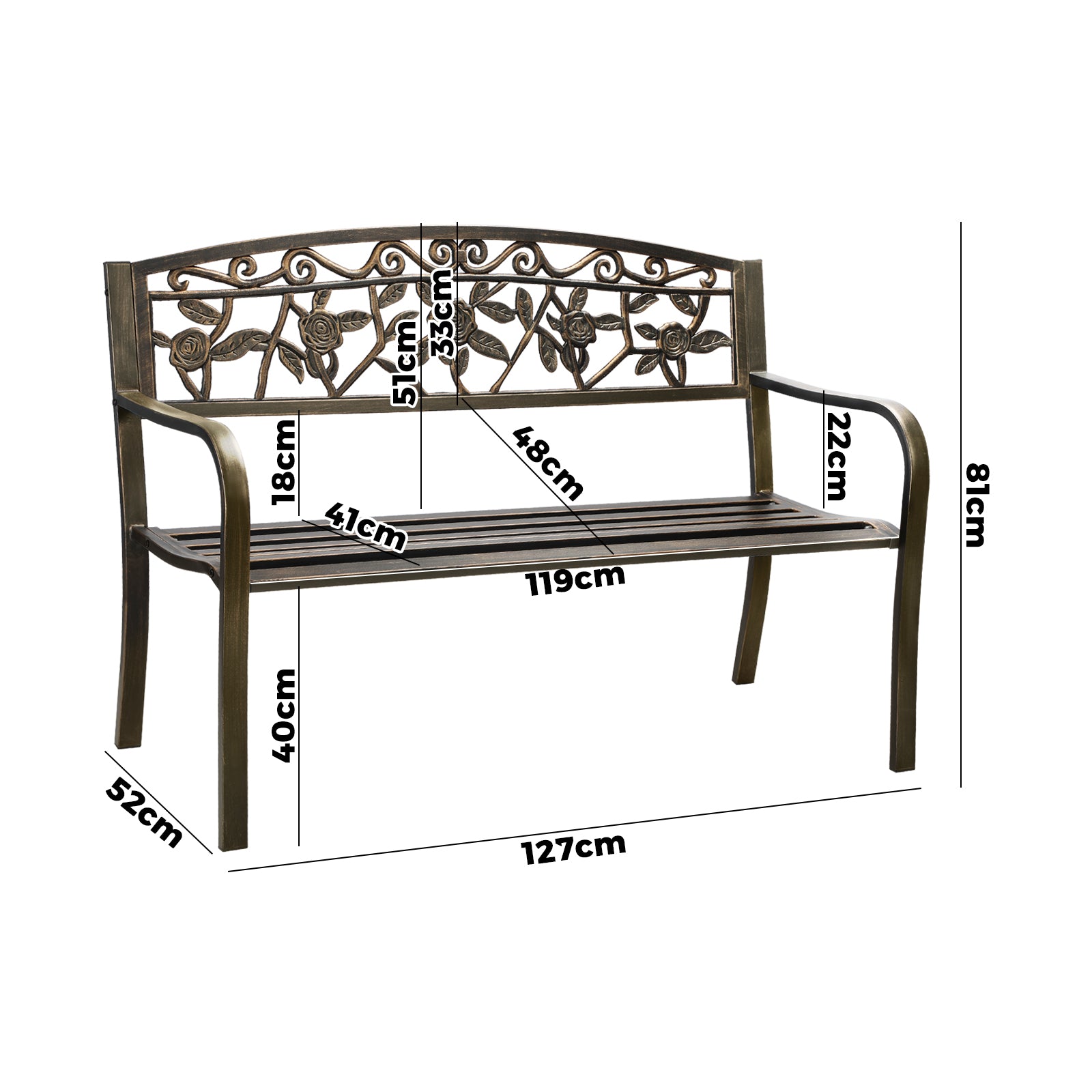 Livsip Garden Bench Outdoor Furniture Patio Seat Park Backyard Chair Bronze - Sunyee