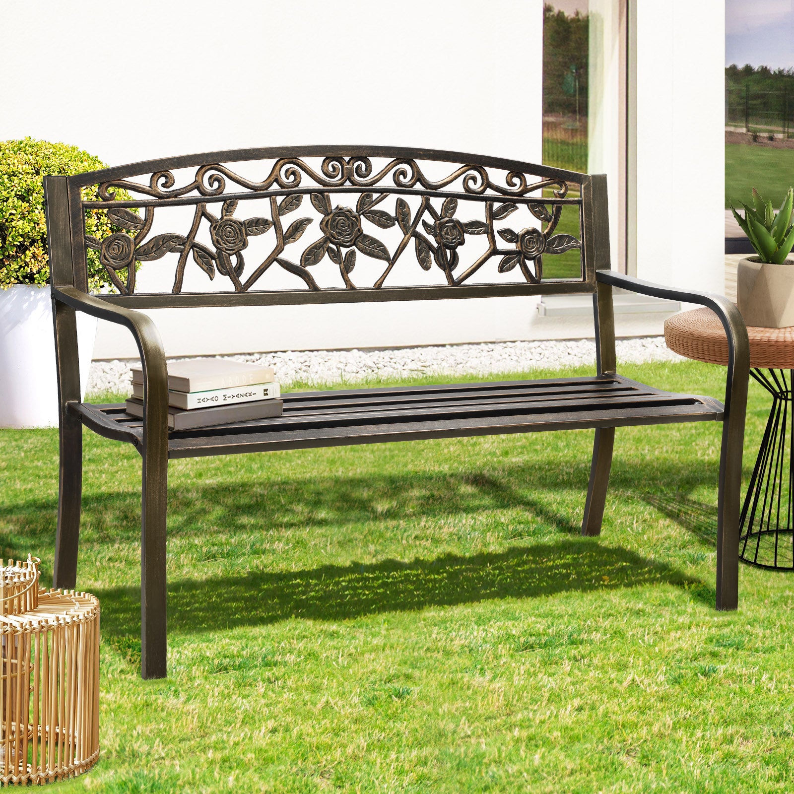 Livsip Garden Bench Outdoor Furniture Patio Seat Park Backyard Chair Bronze - Sunyee