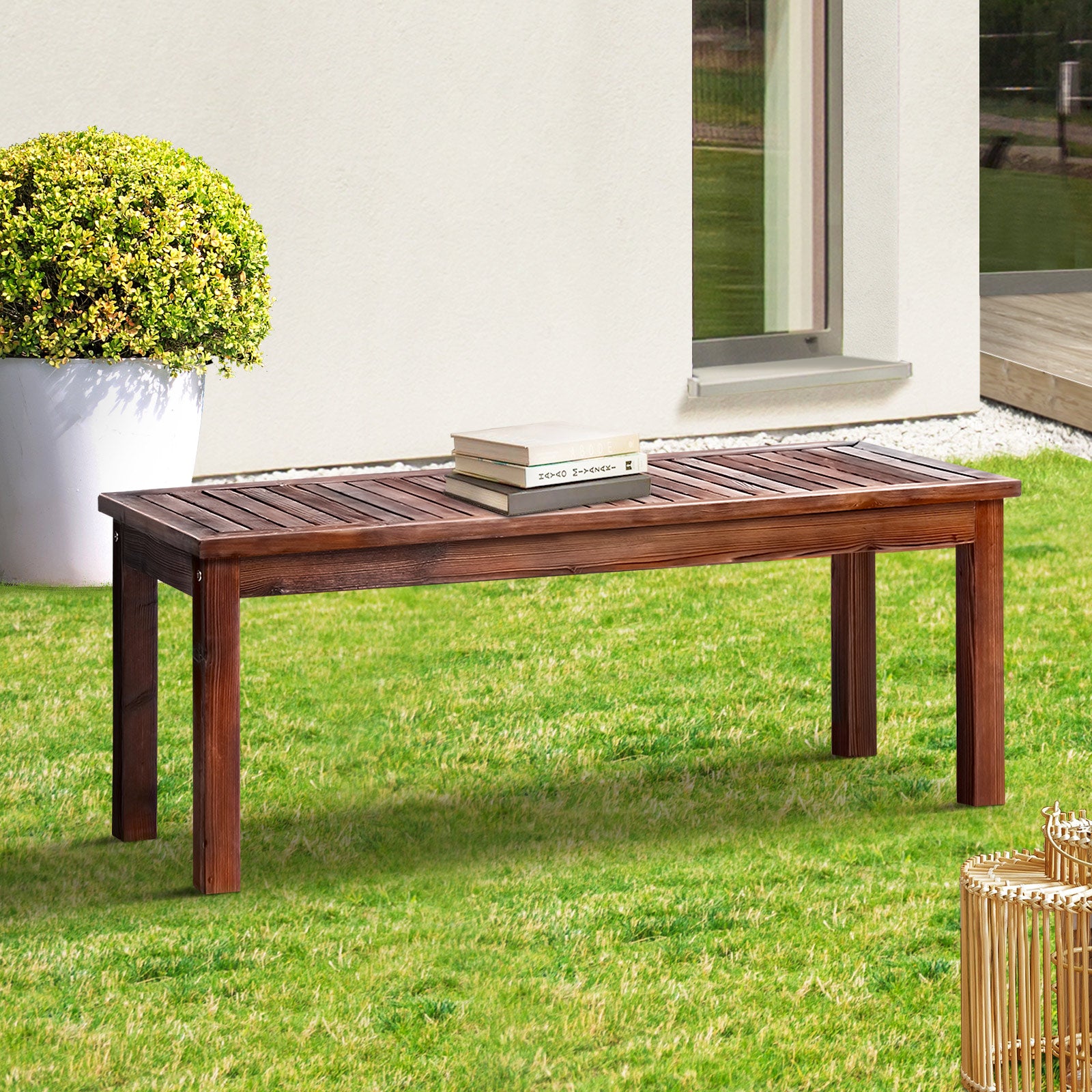 Livsip Wood Patio Dining Chair 120cm Garden Bench Outdoor Slatted Seat Furniture - Sunyee