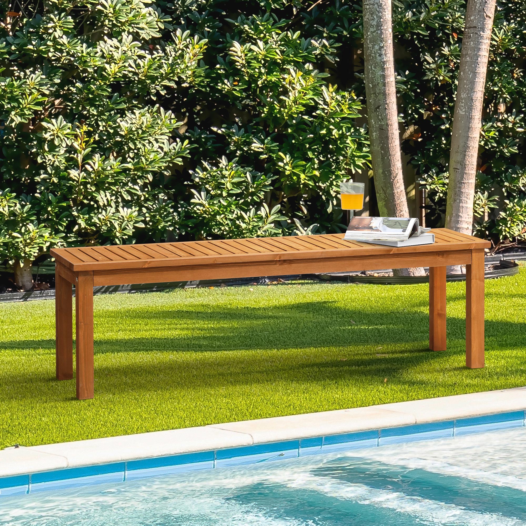 Livsip 150cm Garden Bench Outdoor Wood Patio Dining Chair Slatted Seat 3 Seater - Sunyee