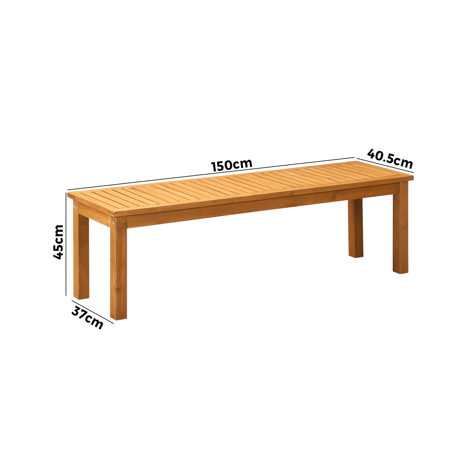 Livsip 150cm Garden Bench Outdoor Wood Patio Dining Chair Slatted Seat 3 Seater - Sunyee