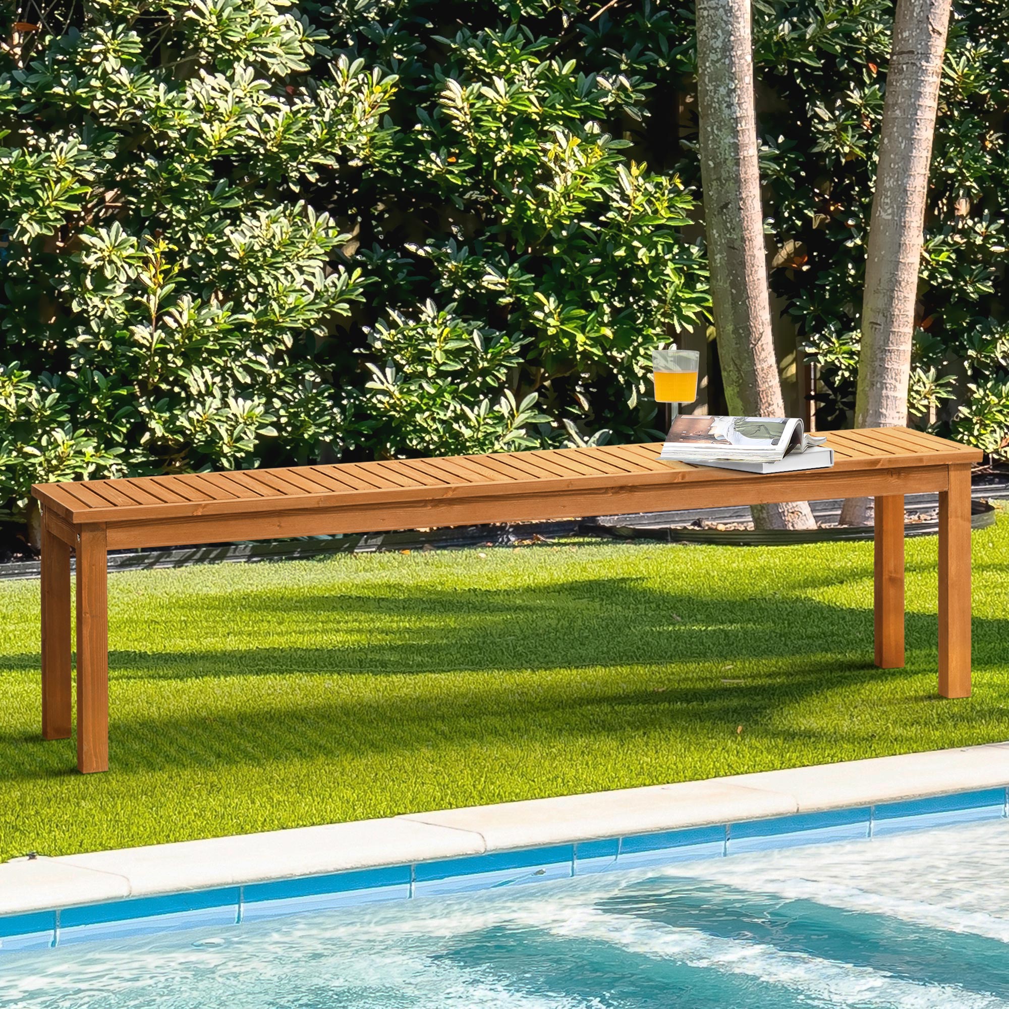 Livsip 190cm Garden Bench Dining Chair Slatted Seat Outdoor Wood Patio 4 Seater - Sunyee