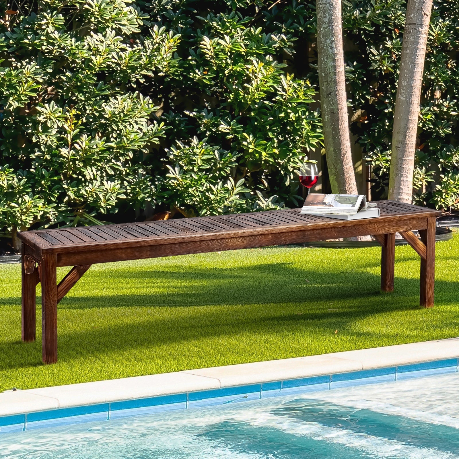 Livsip Garden Bench Wood Patio 190cm Slatted Seat Outdoor Furniture Dining Chair - Sunyee