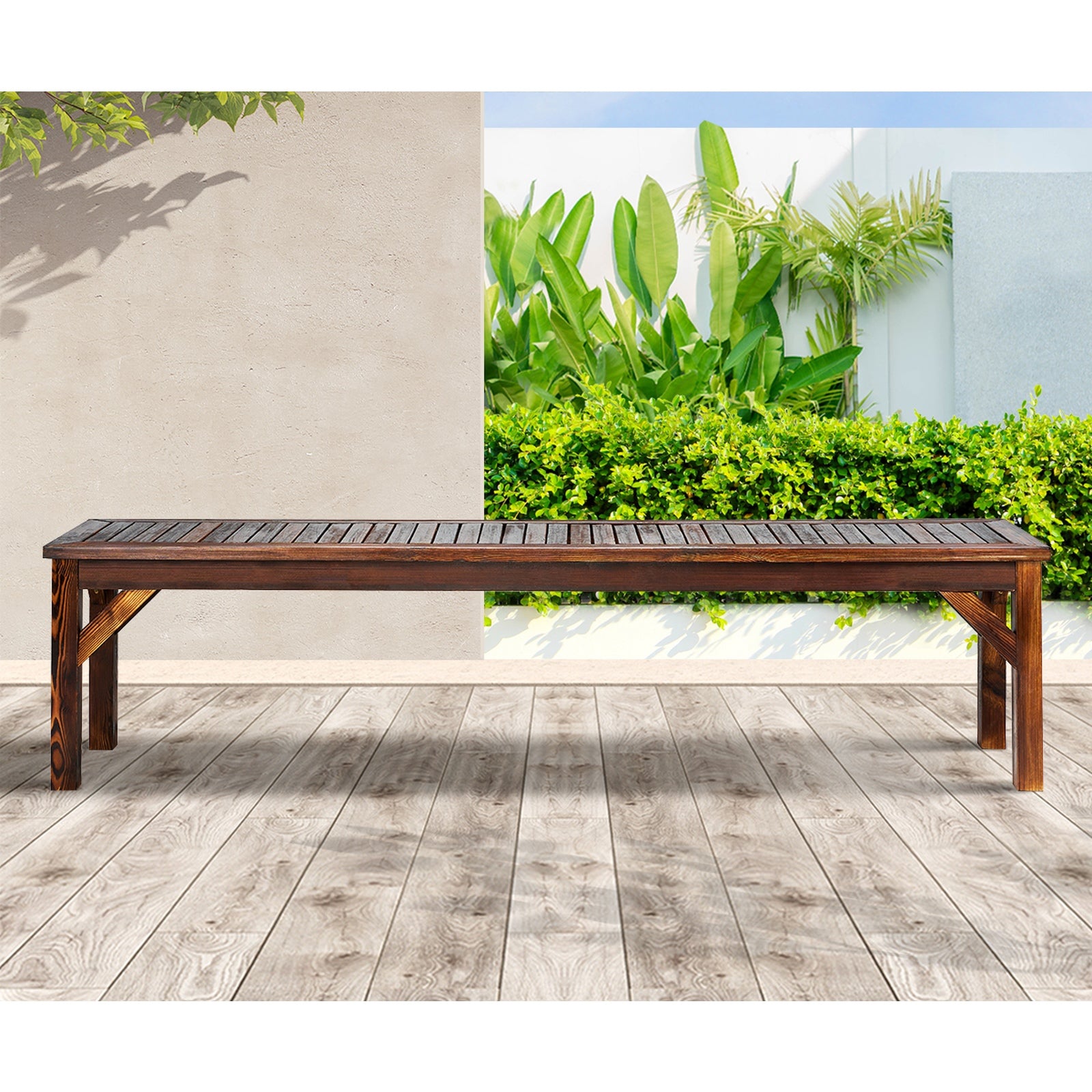 Livsip Garden Bench Wood Patio 190cm Slatted Seat Outdoor Furniture Dining Chair - Sunyee