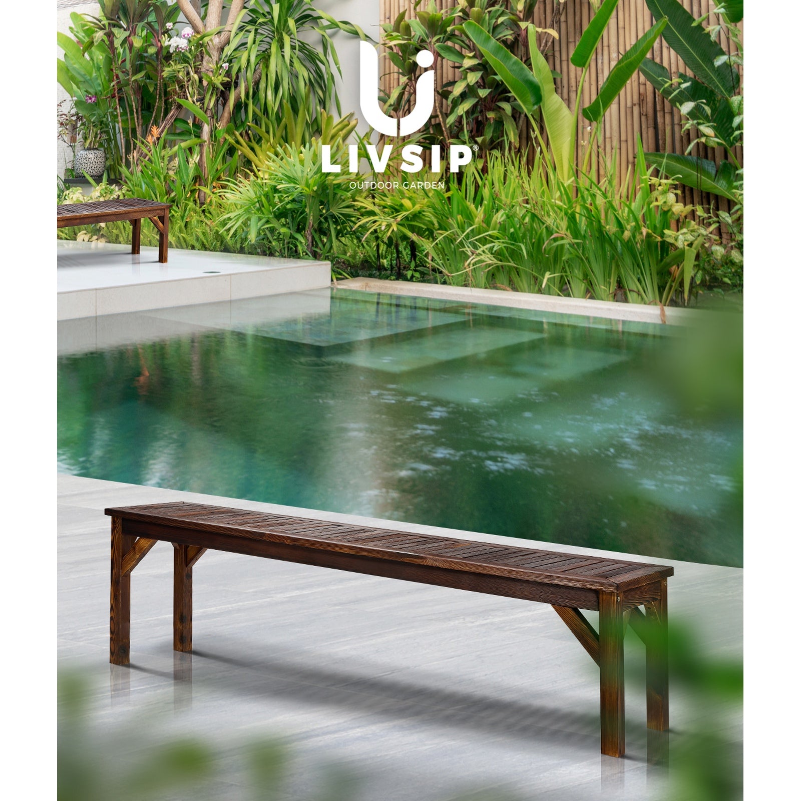 Livsip Garden Bench Wood Patio 190cm Slatted Seat Outdoor Furniture Dining Chair - Sunyee