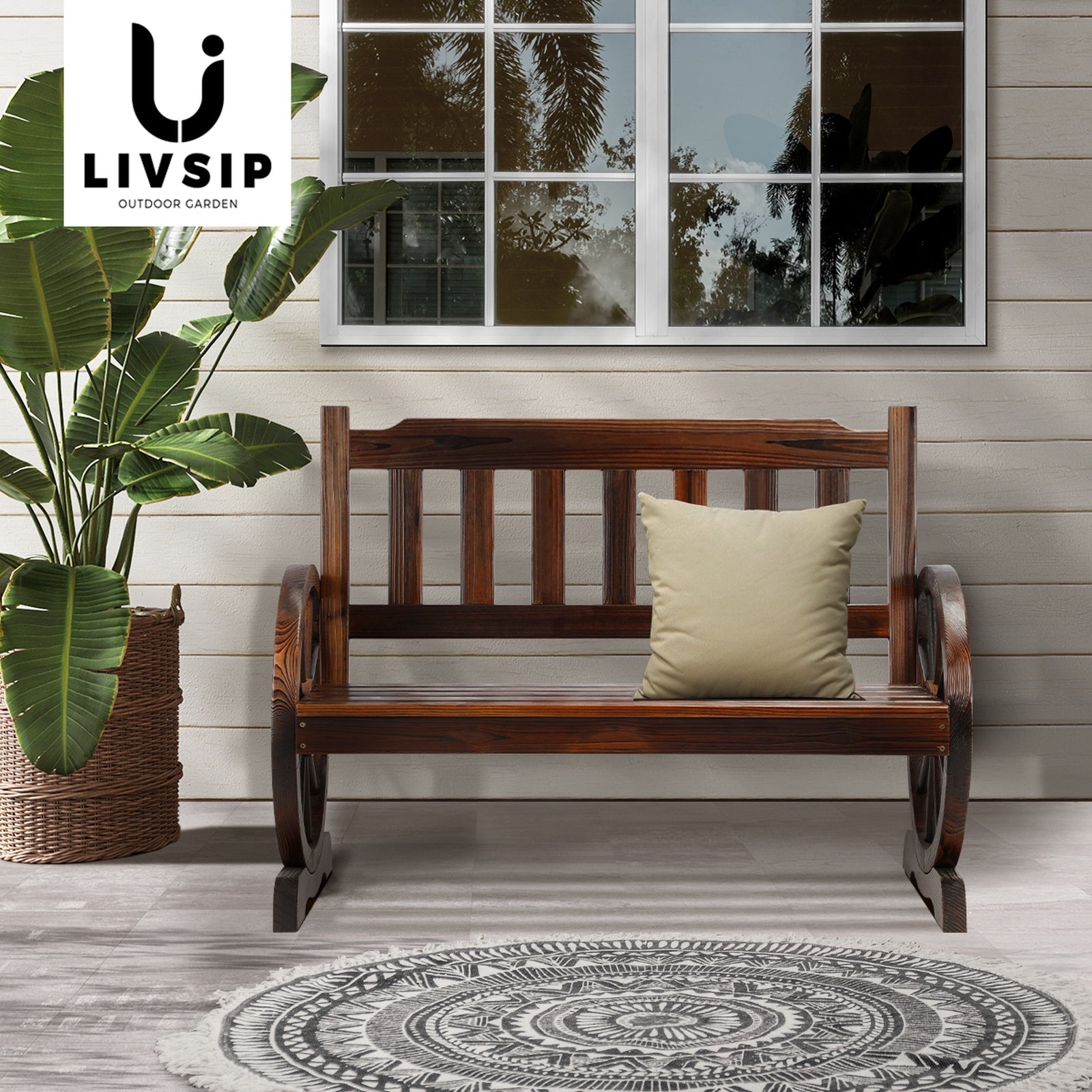 Livsip Garden Bench Wagon Chairs Outdoor Furniture Wheel Chair Backyard Lounge - Sunyee