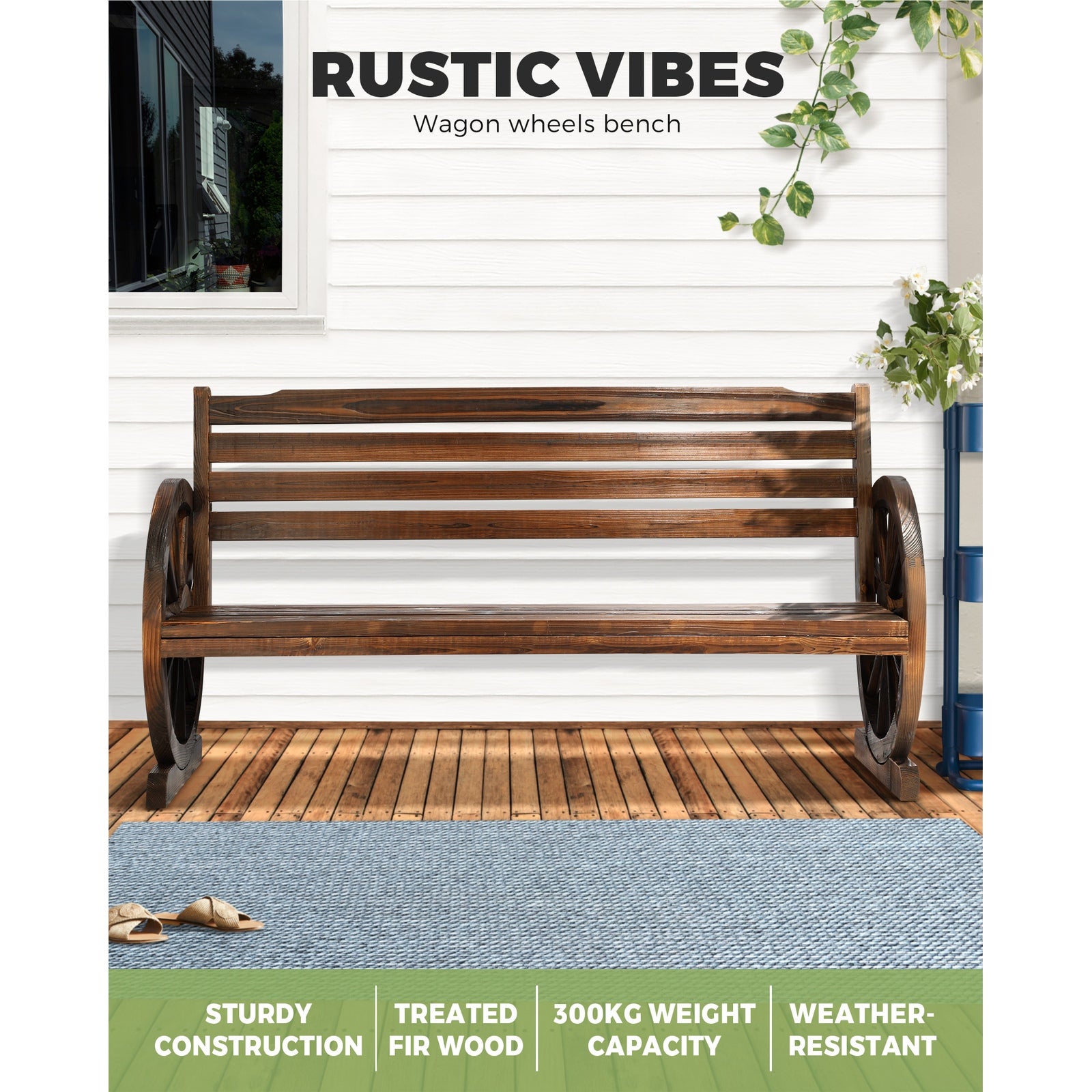 Livsip Garden Bench 3 Seater Outdoor Furniture Wooden Wagon Chair Patio Lounge - Sunyee