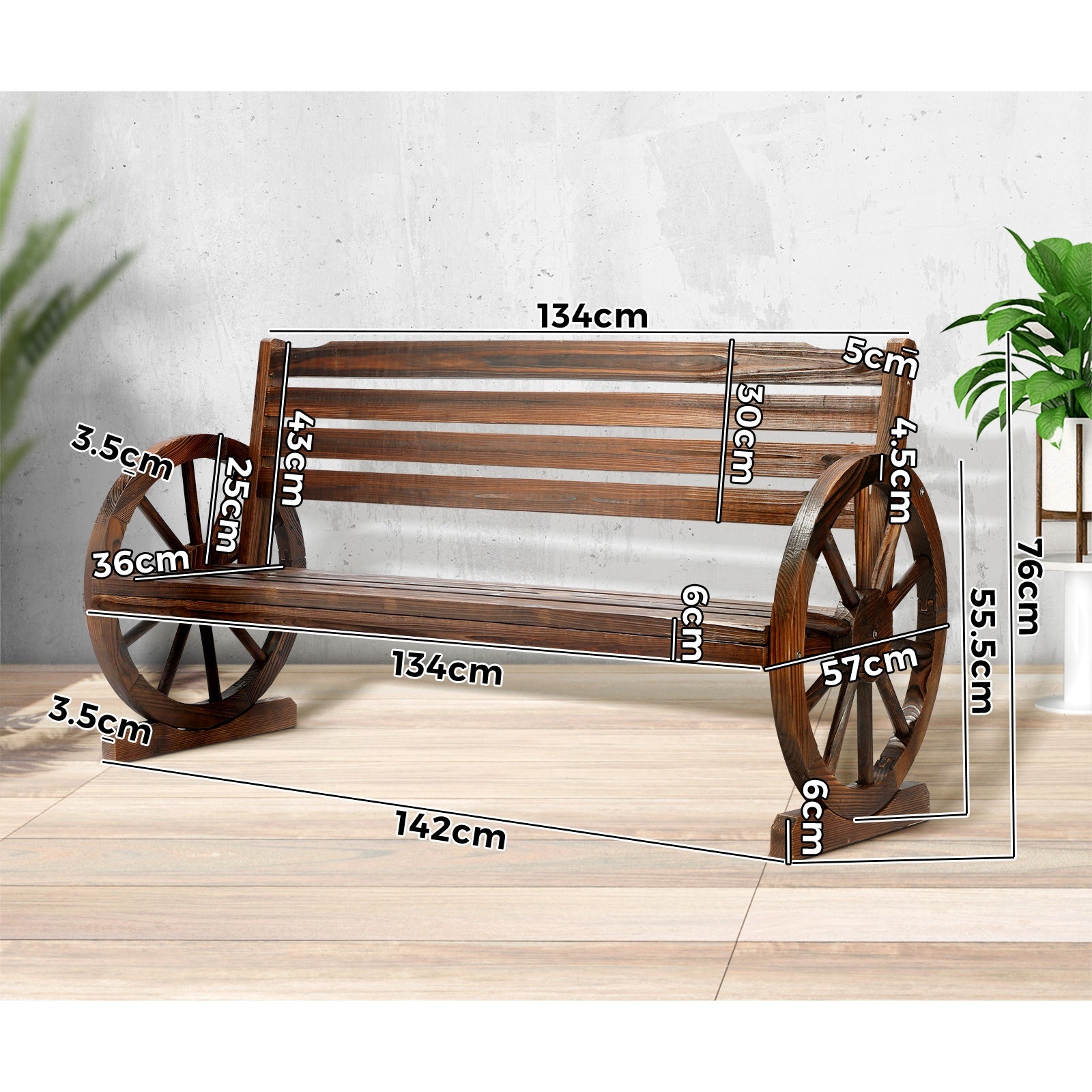 Livsip Garden Bench 3 Seater Outdoor Furniture Wooden Wagon Chair Patio Lounge - Sunyee