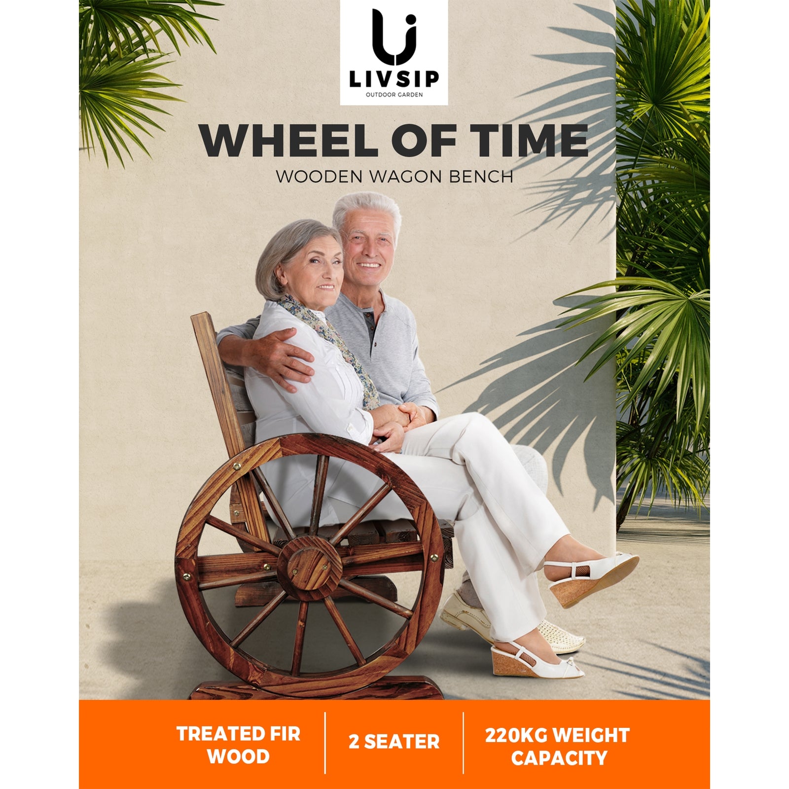 Livsip Wooden Wagon Chair Garden Bench Seat Outdoor Patio Furniture Lounge Wheel - Sunyee