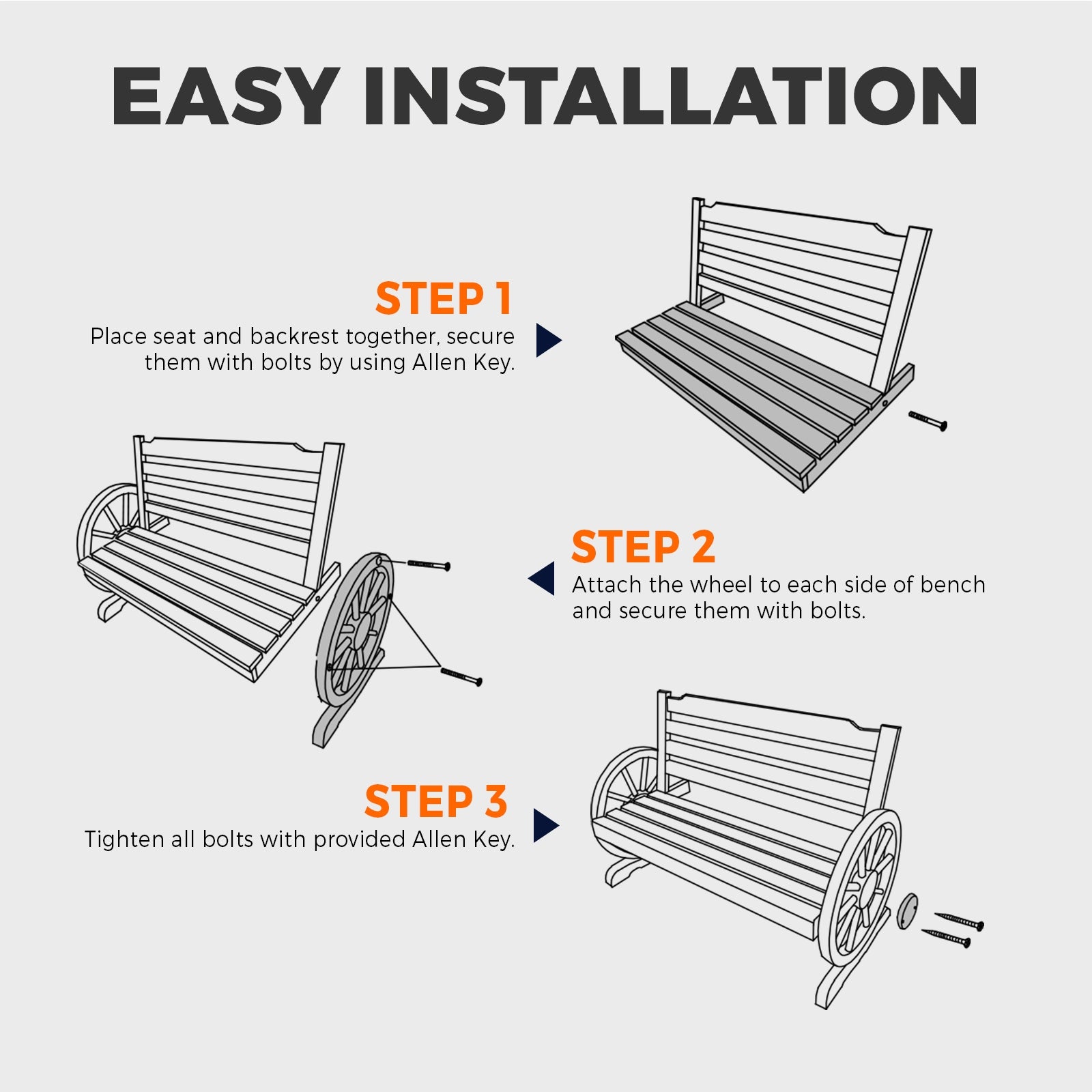 Livsip Wooden Wagon Chair Garden Bench Seat Outdoor Patio Furniture Lounge Wheel - Sunyee