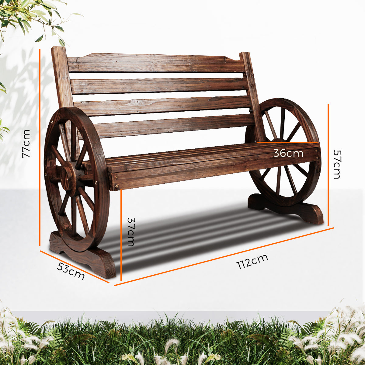 Livsip Wooden Wagon Chair Garden Bench Seat Outdoor Patio Furniture Lounge Wheel - Sunyee