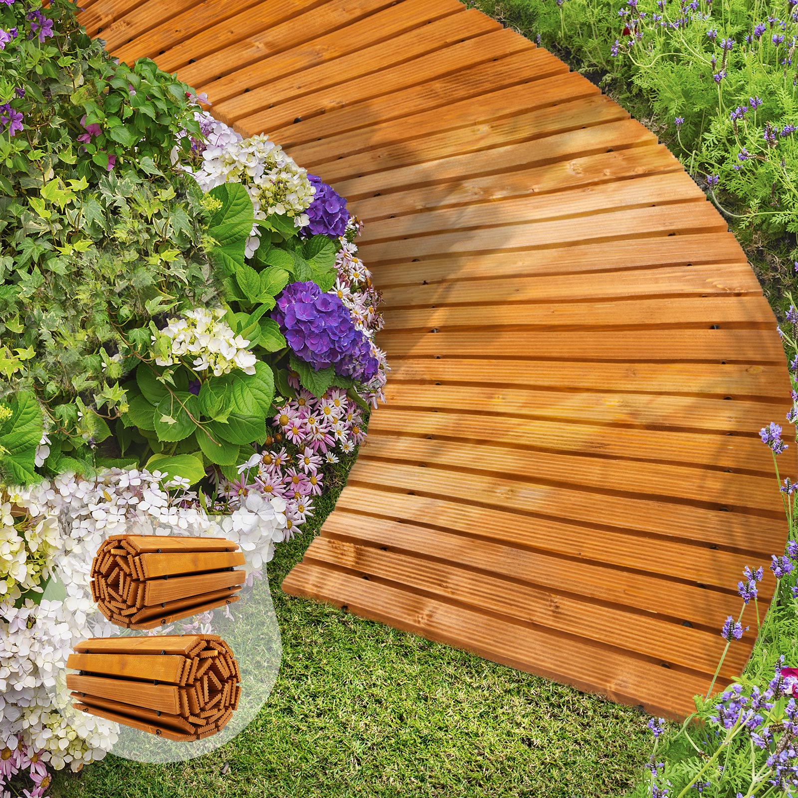 Livsip 2PC Garden Wooden Pathway 8ft Curved Wood Roll-Out Walkway Backyard - Sunyee