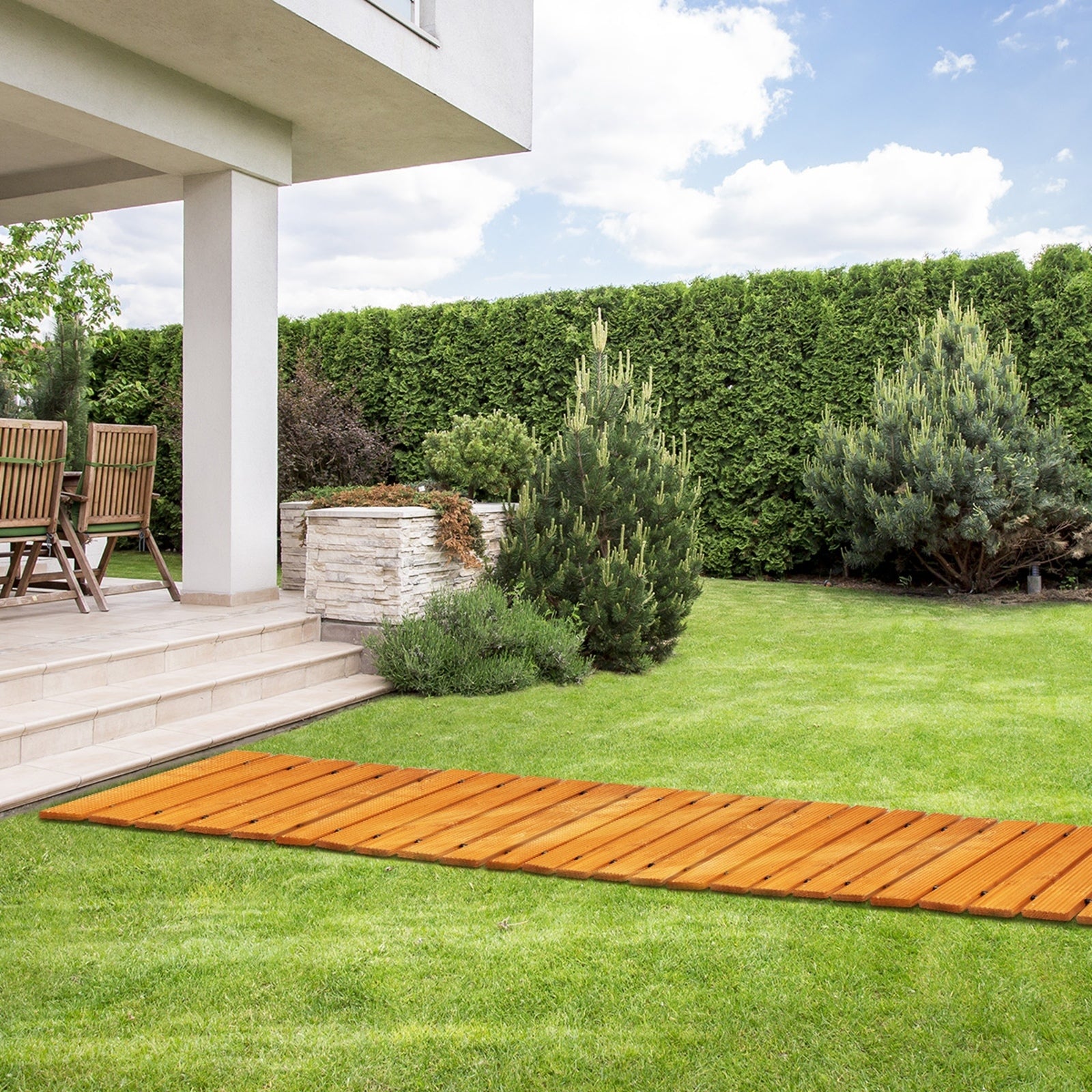 Livsip Garden Wooden Pathway 8ft Straight Roll-Out Wood Walkway Outdoor Backyard - Sunyee