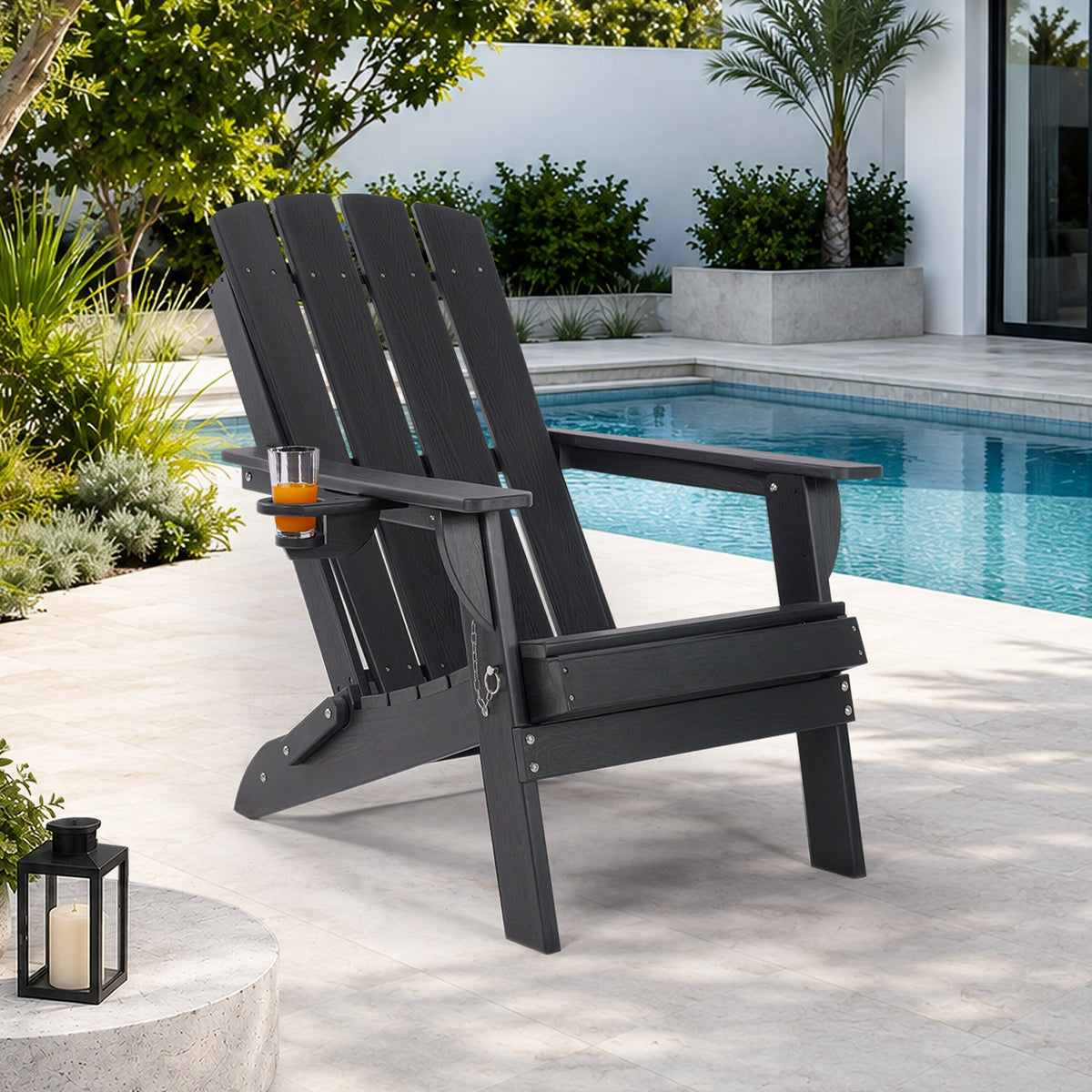 Livsip HDPE Adirondack Chair Outdoor Furniture Folding Lounge Beach Chair Black